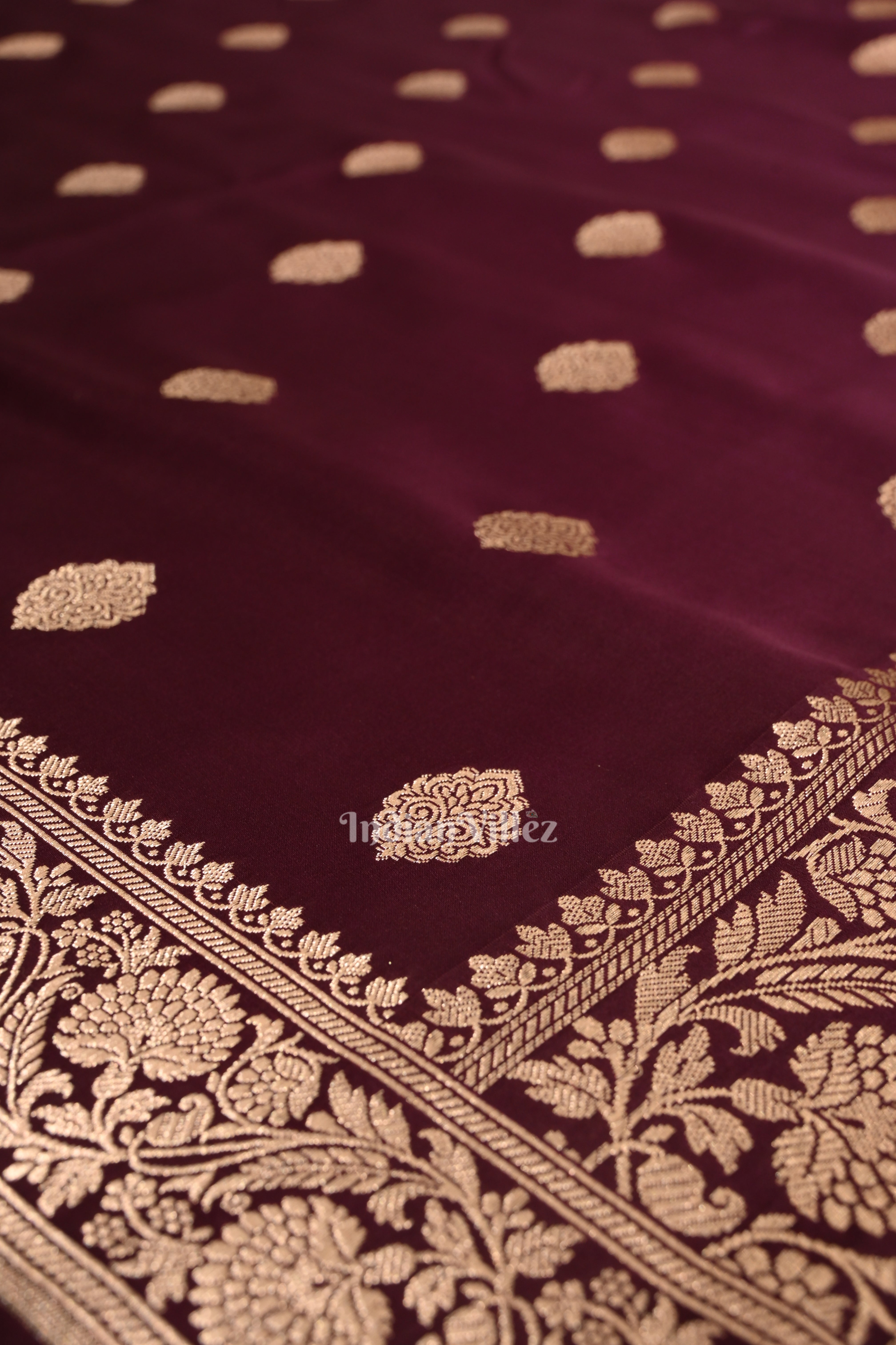 IndianVillèz Wine Purple Soft Pure Mashru Satin Silk Banarasi Saree - view 4