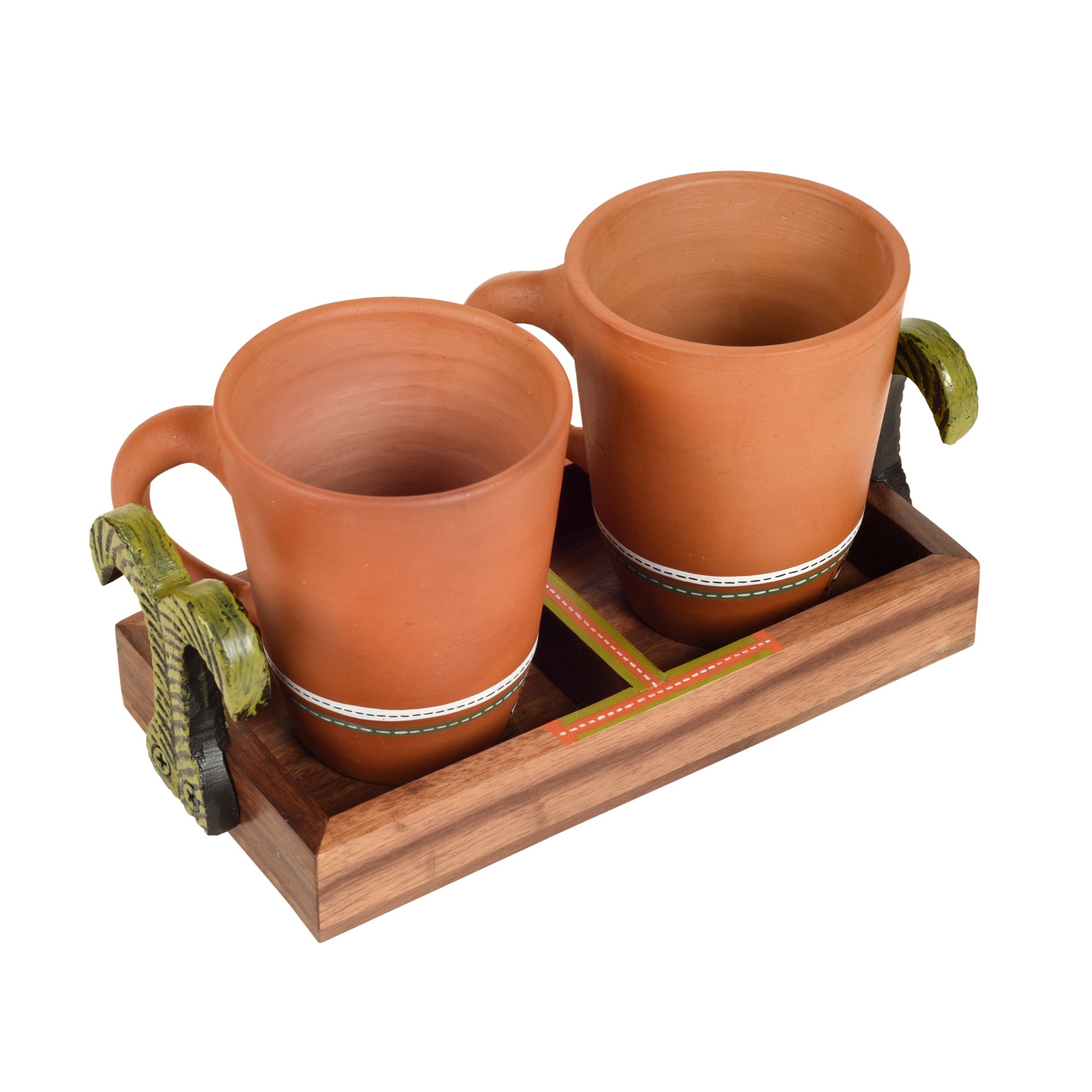 ART CREATIONS BY SUMAN SONTHALIA Brown - Happy Morning Earthen Coffee Mugs & Wooden Tray - view 4