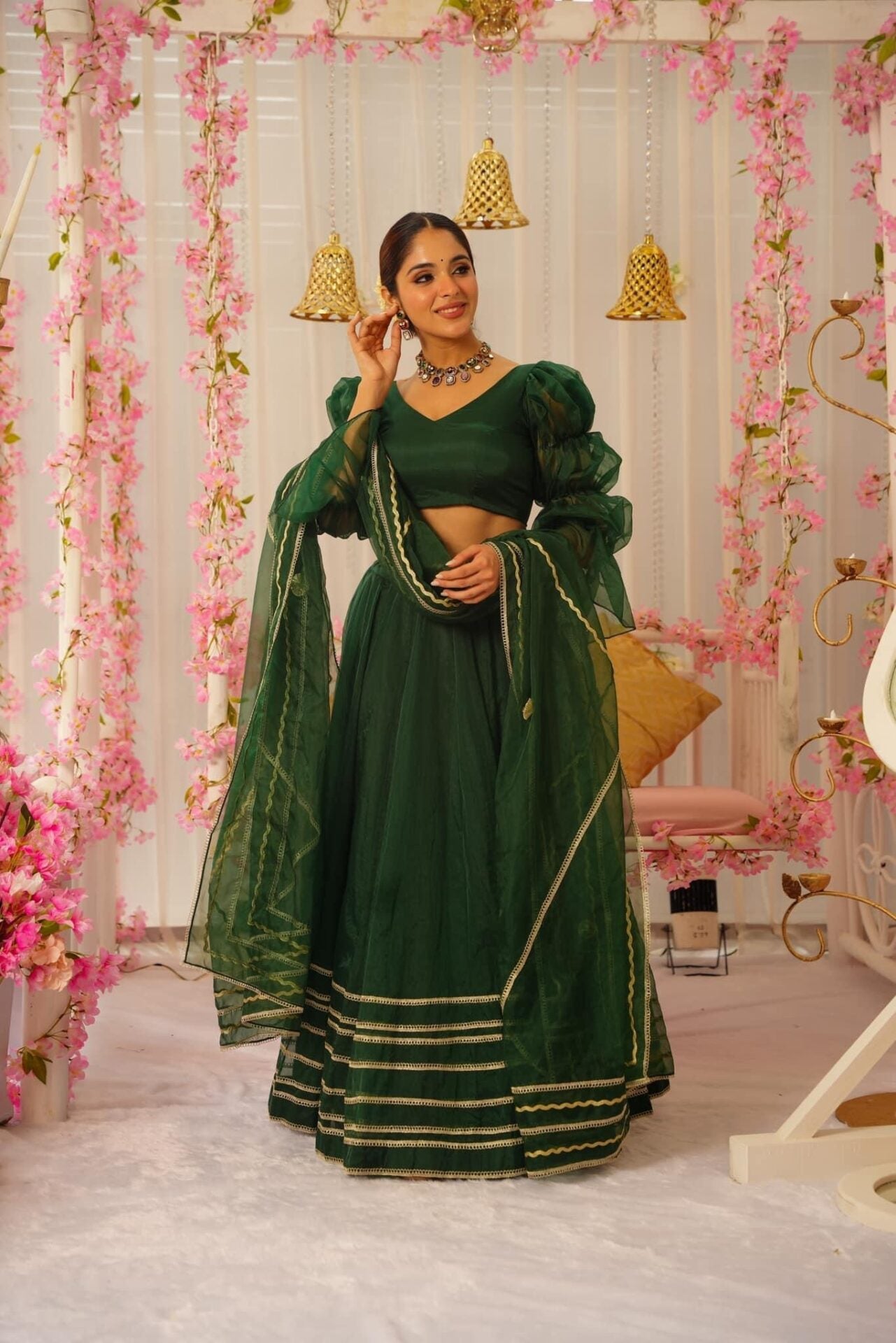 Idaho-o Royal green organza lehenga set – Women's - view 2