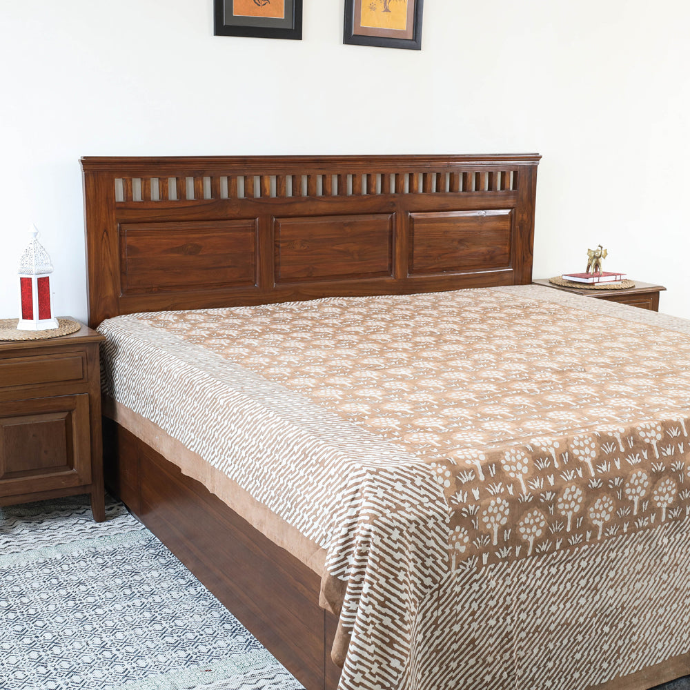 BINDAAS UNLIMITED Brown - Block Art Print Cotton Double Bindaas Bed Sheet (110 x 93 in)