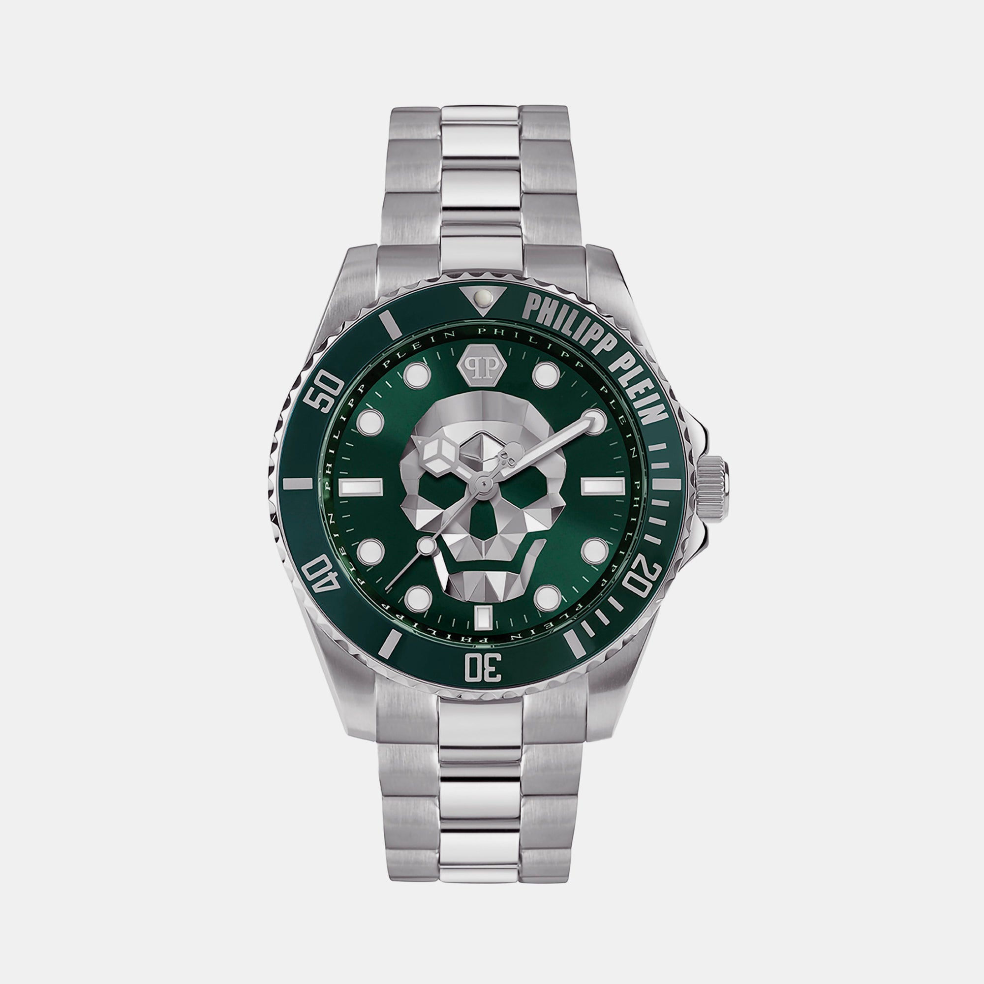 Philipp Plein $kull Men Quartz Green Dial Analog Stainless Steel Watch PWOAA0622