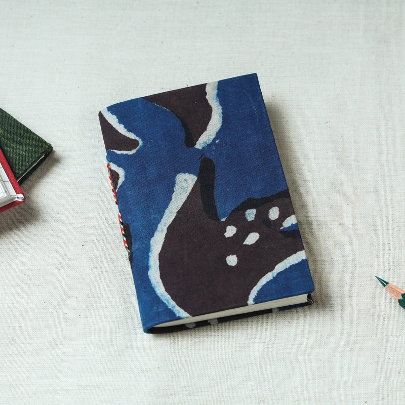 CHUTNEY CRAFT STUDIO Blue - Art Block Print Fabric Cover Handmade Paper Notebook (5 x 3.5 in)