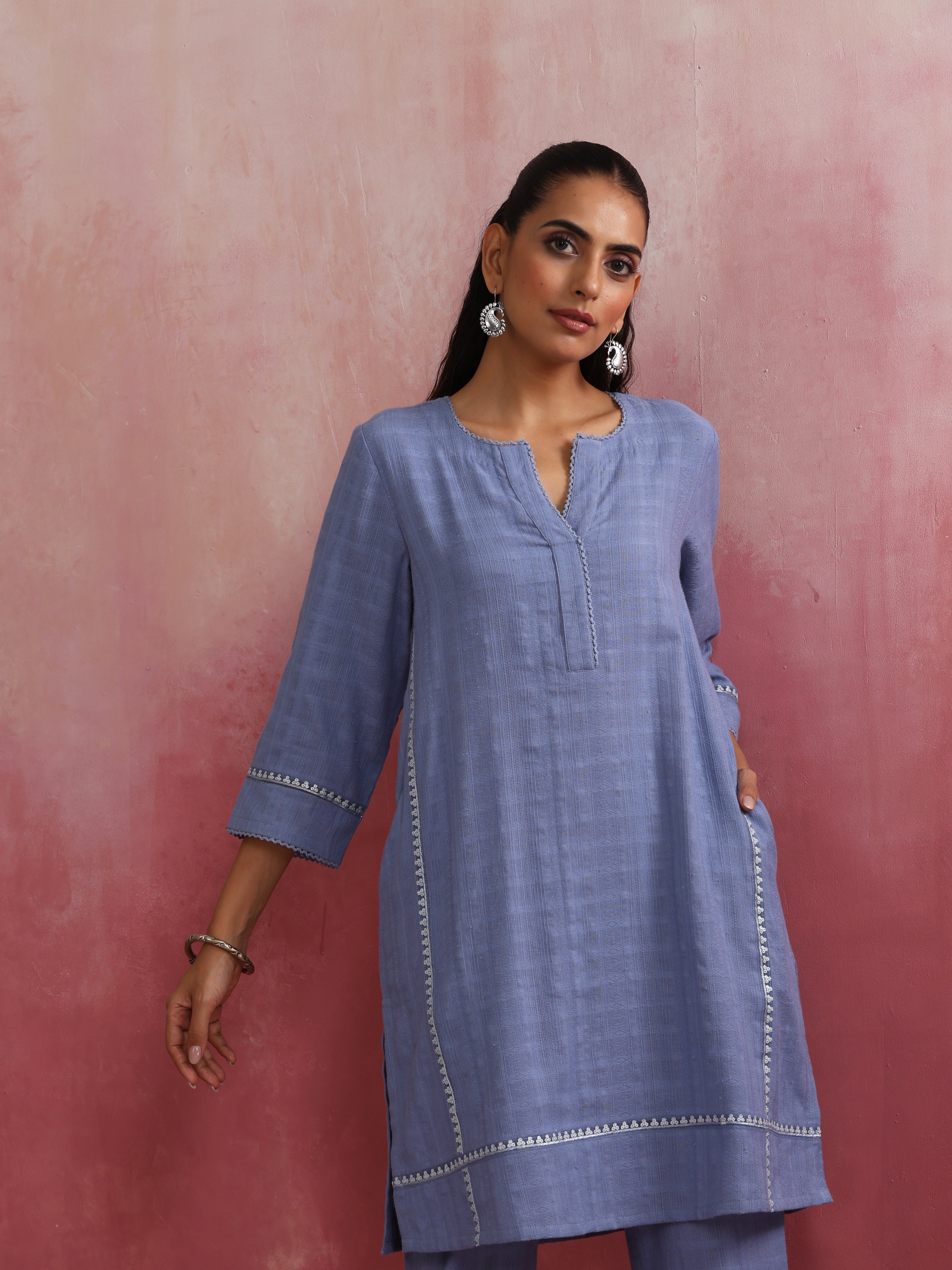 trueBrowns Sky Blue Cotton Kurta Co-ord set - view 4