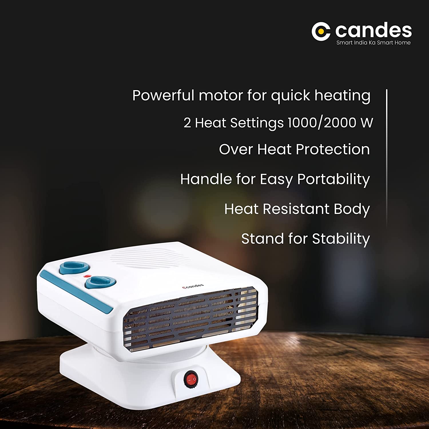 Candes Gloster All in One Silent Blower Fan Room Heater, 2000 W (White) - view 3
