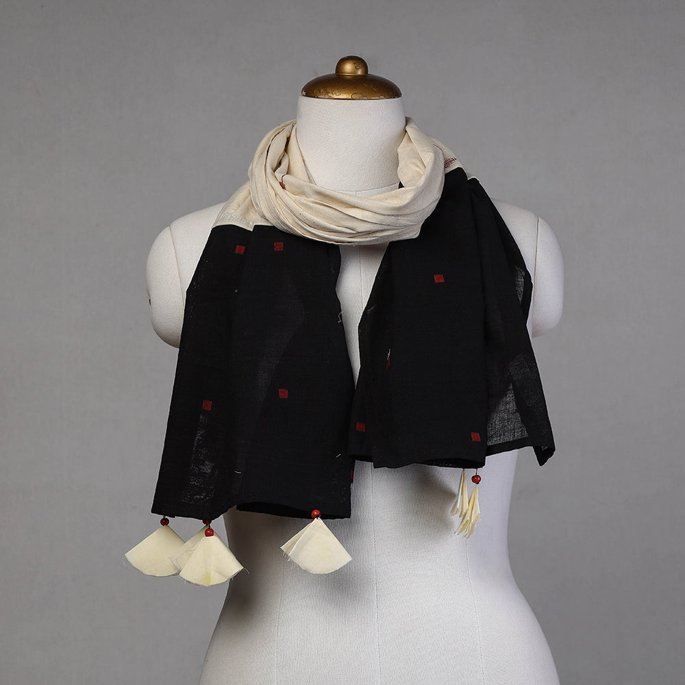 STOLES & SCARVES Black - Godavari Jamdani Buti Patchwork Cotton Stole with Tassels