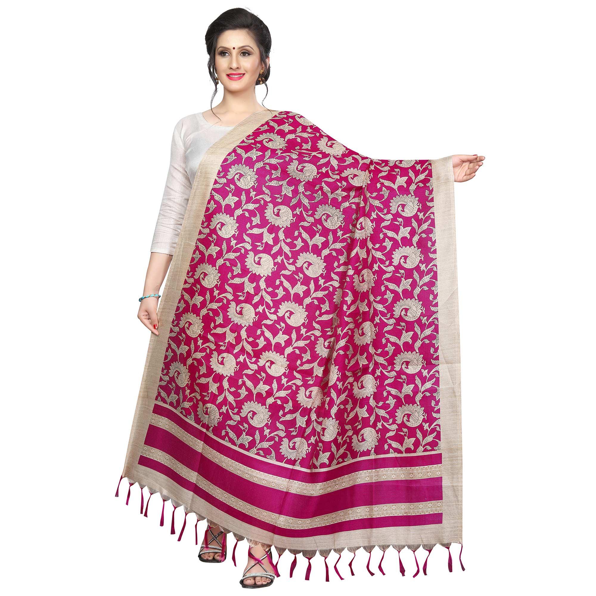 Peachmode Seller Imposing Pink Colored Festive Wear Printed Khadi Silk Dupatta