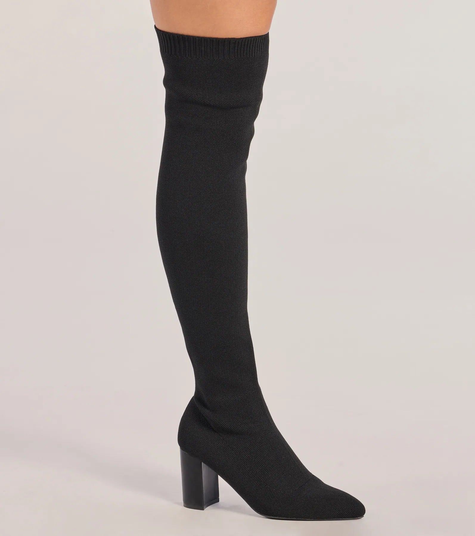 Windsor Chic Stride Knit Over-The-Knee Boots – BLACK - view 3
