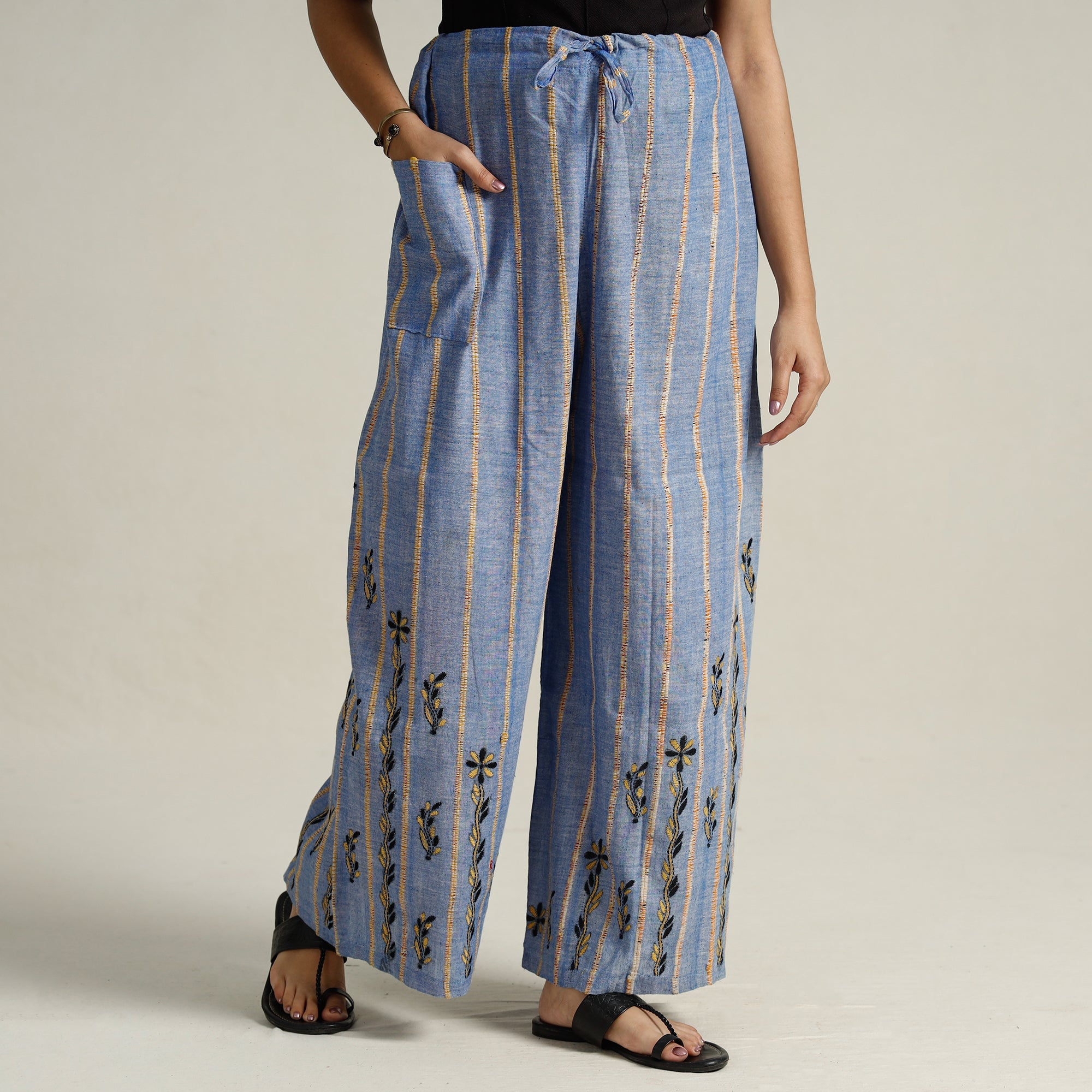 ASALKAAR Blue - Bengal Khesh Weaving Kantha Embroidery Cotton Palazzo 72
