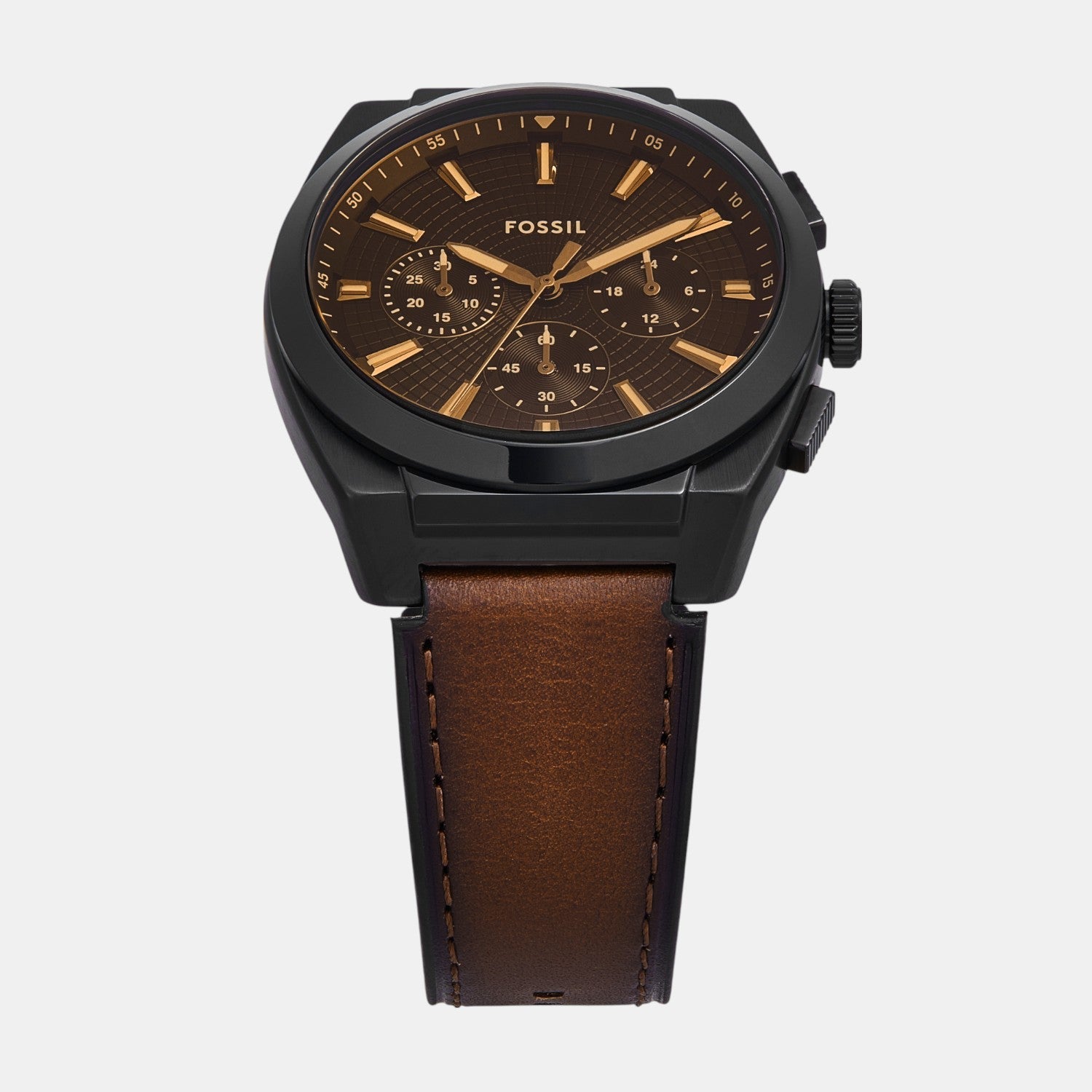 Fossil Everett Men Quartz Black Dial Chronograph Leather Watch FS6108 - view 2