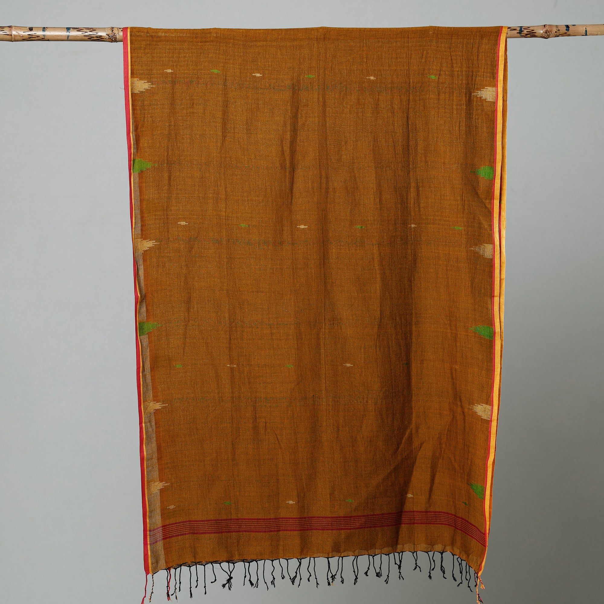 ALANKRITA Brown - Jamdani Handloom Cotton Stole with Tassels - view 2