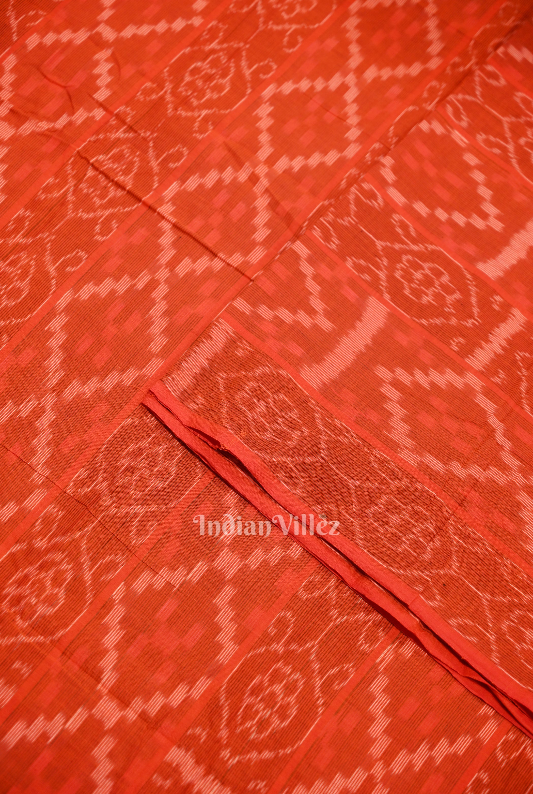 IndianVillèz Red Flower Pasapali Sambalpuri Odisha Ikat Cotton Fabric - view 2