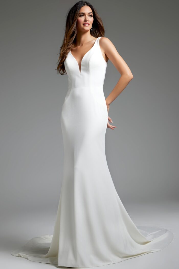 Jovani JB42222 Long Lace Back Mermaid Wedding Dress - view 3