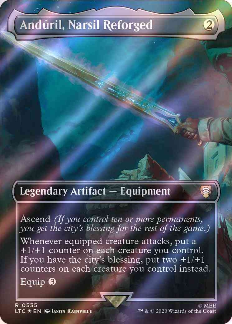 Narsil reforged 535 – Magic Andúril, Narsil Reforged [535] [Borderless] [The Lord of the Rings: Tales of Middle-earth: Commander] [Surge Foil]
