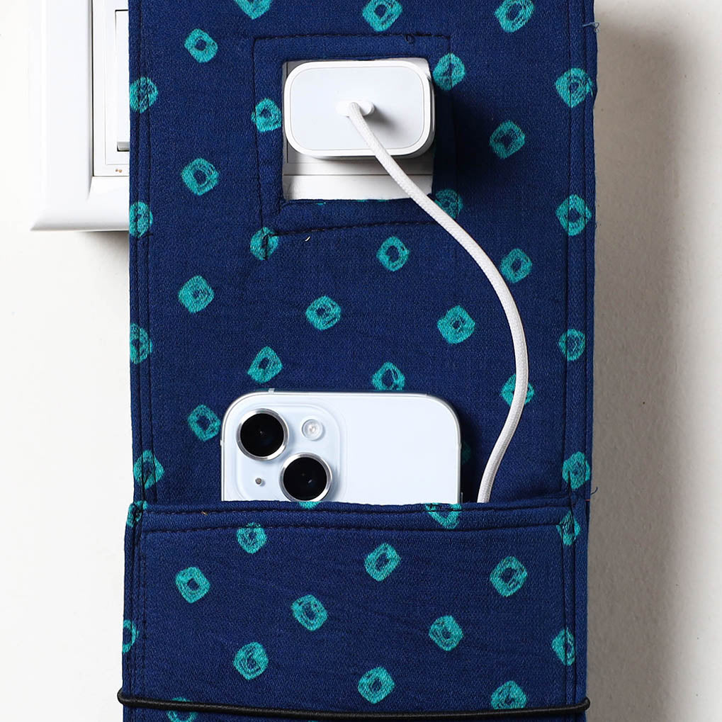 ITOKRI CRAFTS INITIATIVE Blue - Bandhani Tie Dye Cotton Mobile Charging Holder - view 2