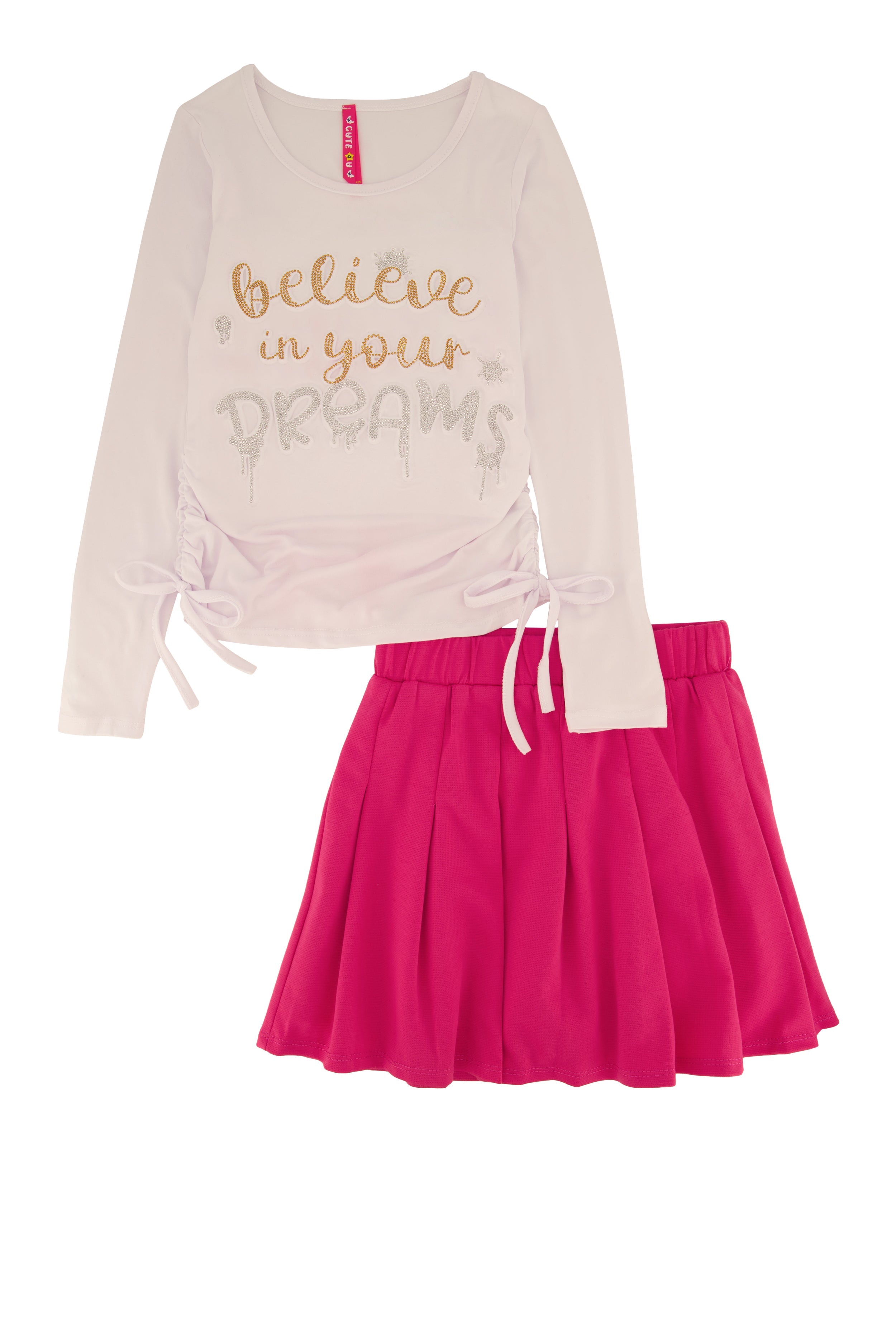 Rainbow Shops Little Girls Believe In Your Dreams Top and Pleated Skirt