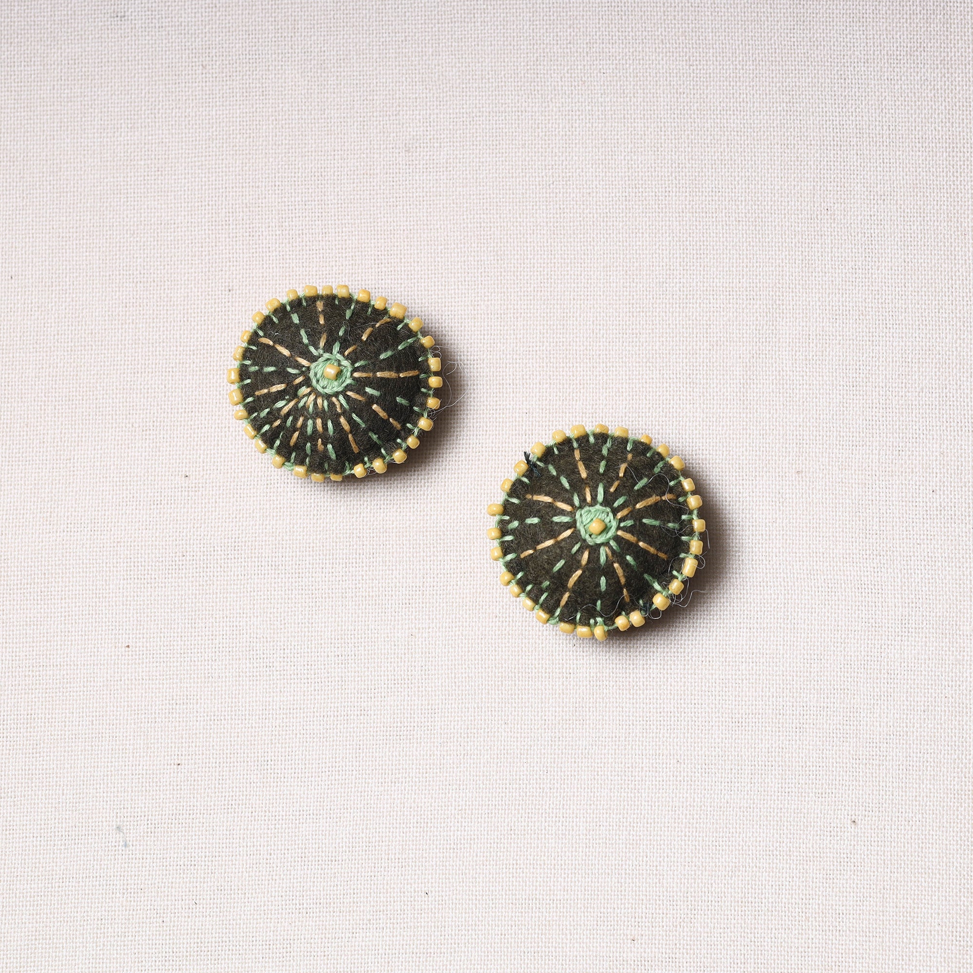 Felt beadwork buttons – WITH LOVE BY KANIKA Bakhiya Hand Embroidered Felt & Beadwork Buttons (Set of 2)