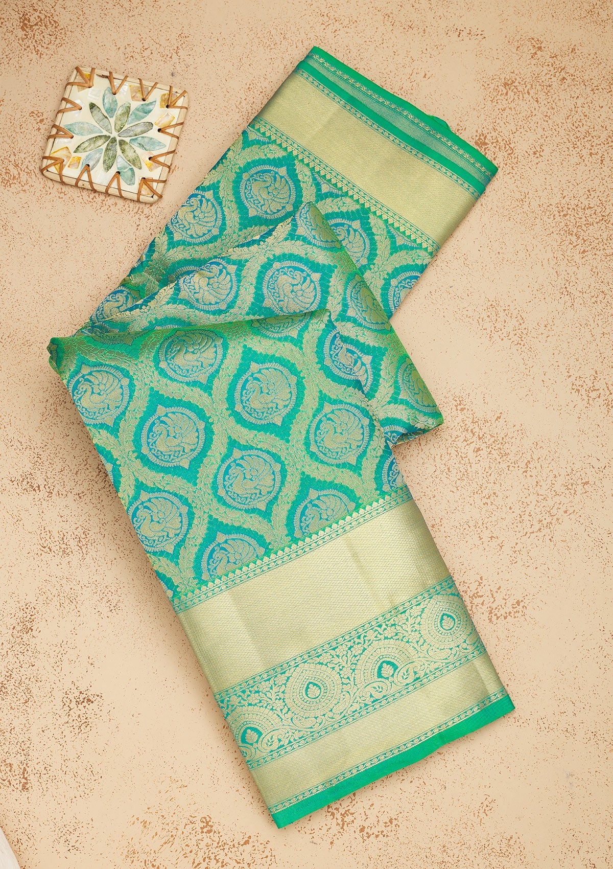 Koskii Green Zariwork Pure Silk Saree – Women's