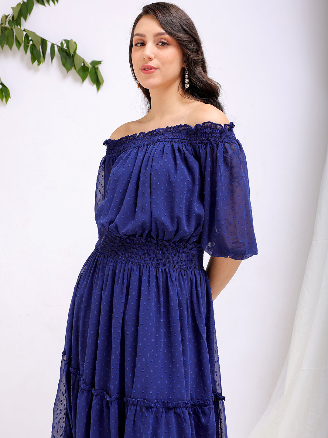 Freehand By The Indian Garage Co Women's Textured Fit and Flare Offshoulder Tiered Dress - view 4