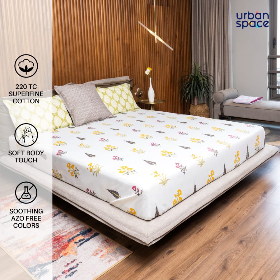 Urban Space -Home Furnishing Store Fitted King Size Cotton Bedsheet - High Garden Yellow - view 3