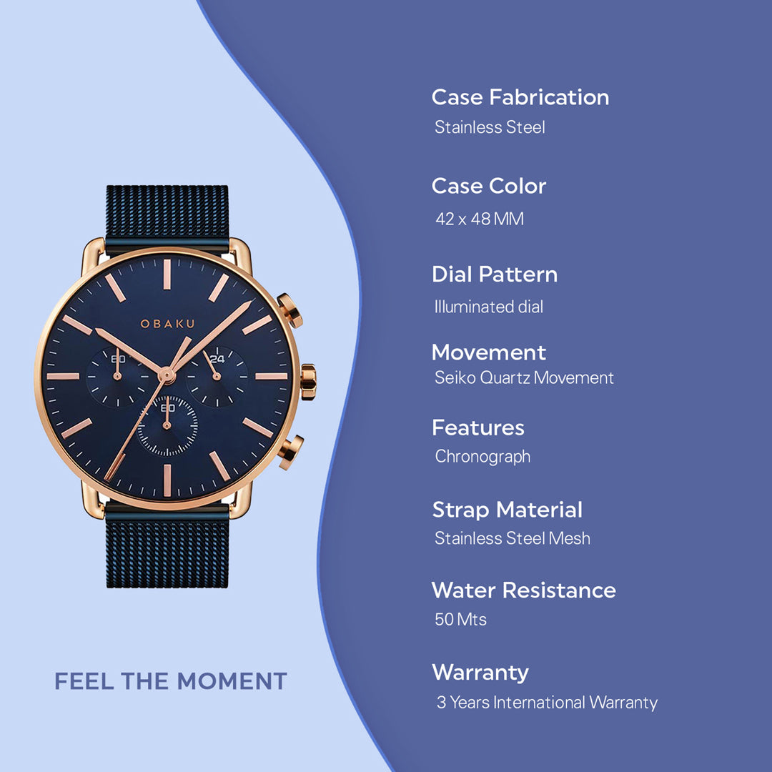 Obaku Havn-Ocean Men Quartz Blue Dial Analog Stainless Steel Watch V232GCVLML - view 2
