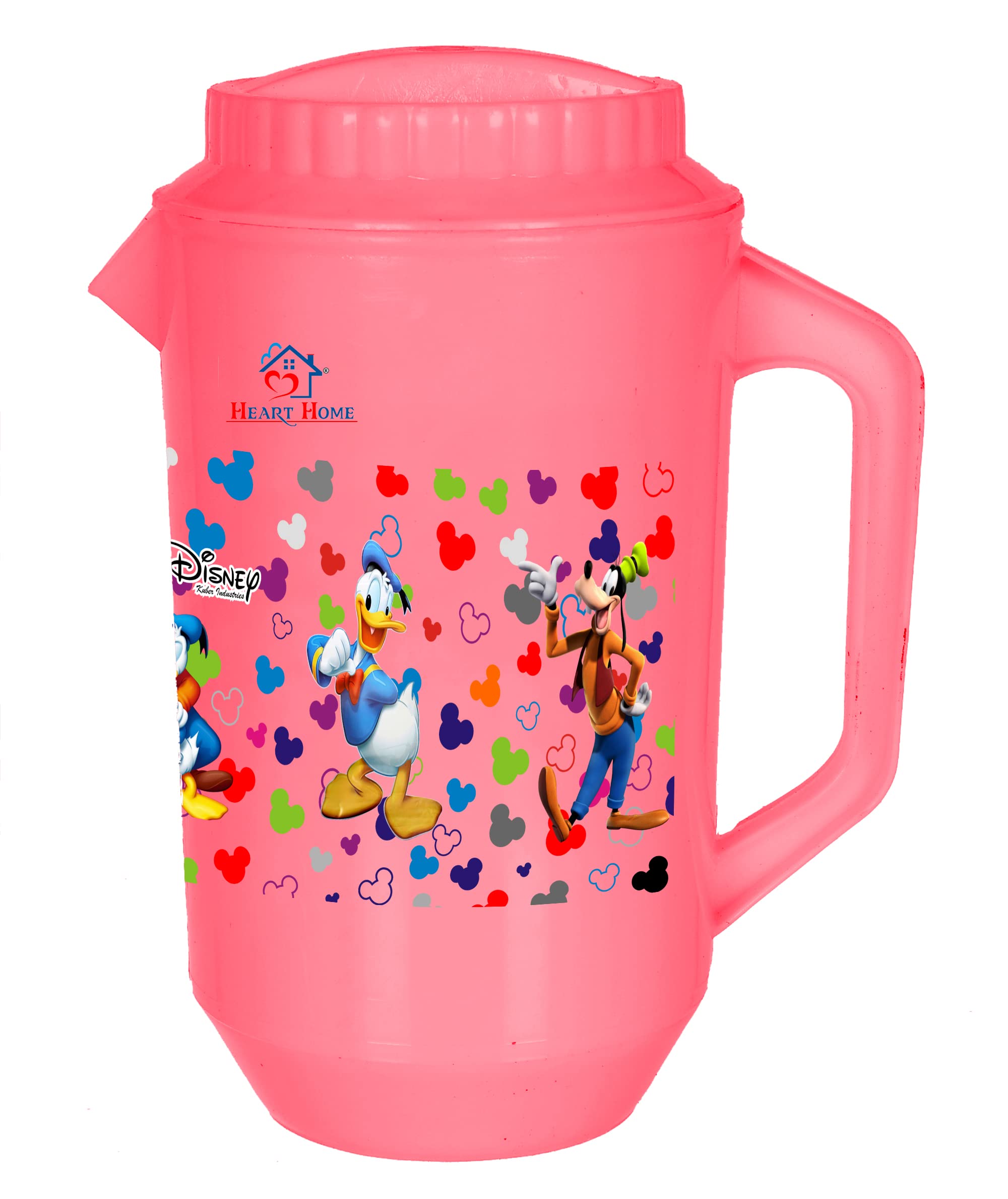 Heart Home Mickey & Friends Print Unbreakable Plastic Water Jug with Lid for Home, Kitchen, Office 2 Liter Pack of 3 (Pink) - view 4