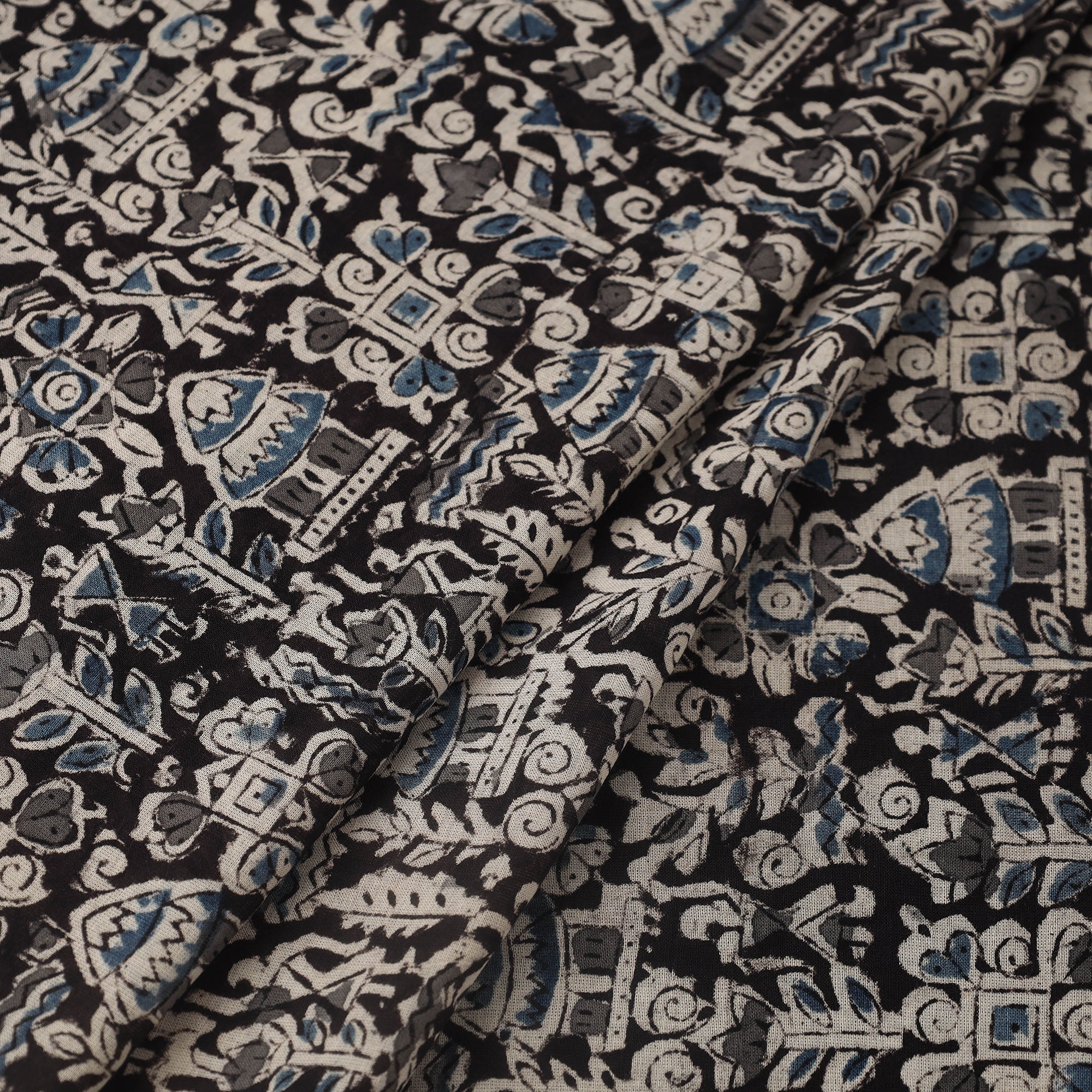 VENKATA BHANU KALAMKARI PEDANA Black - Pedana Hand Block Print Mul Cotton Kalamkari Fabric 11 - view 2
