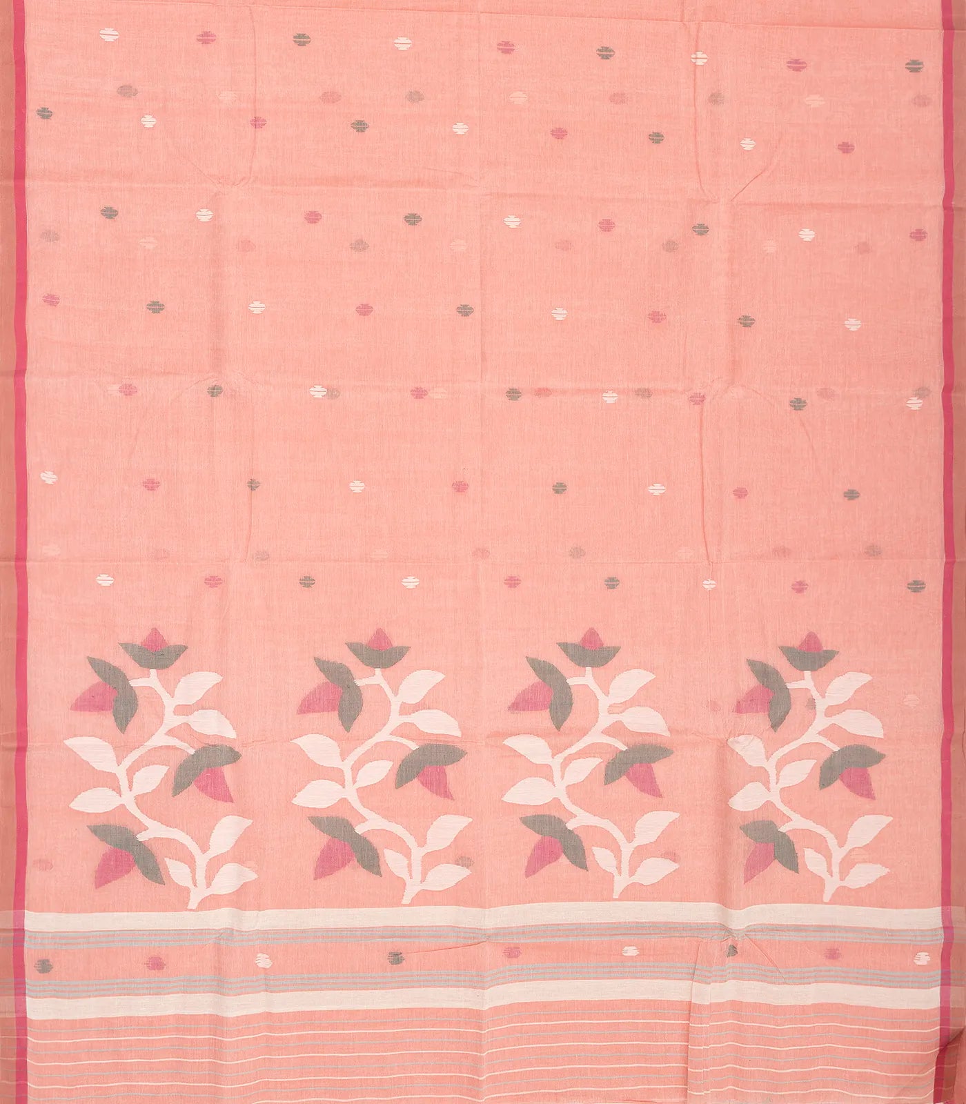 RmKV Light Peach Bengal Cotton Saree With Diamond Motifs - view 2