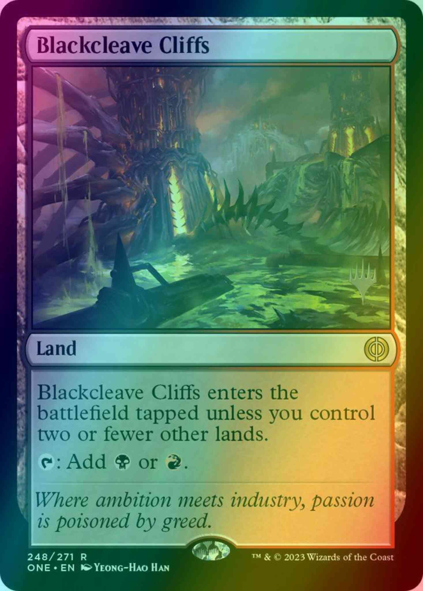 Blackcleave cliffs 248p – Magic Blackcleave Cliffs [248p] [Promo Pack] [Phyrexia: All Will Be One: Promos] [Foil]