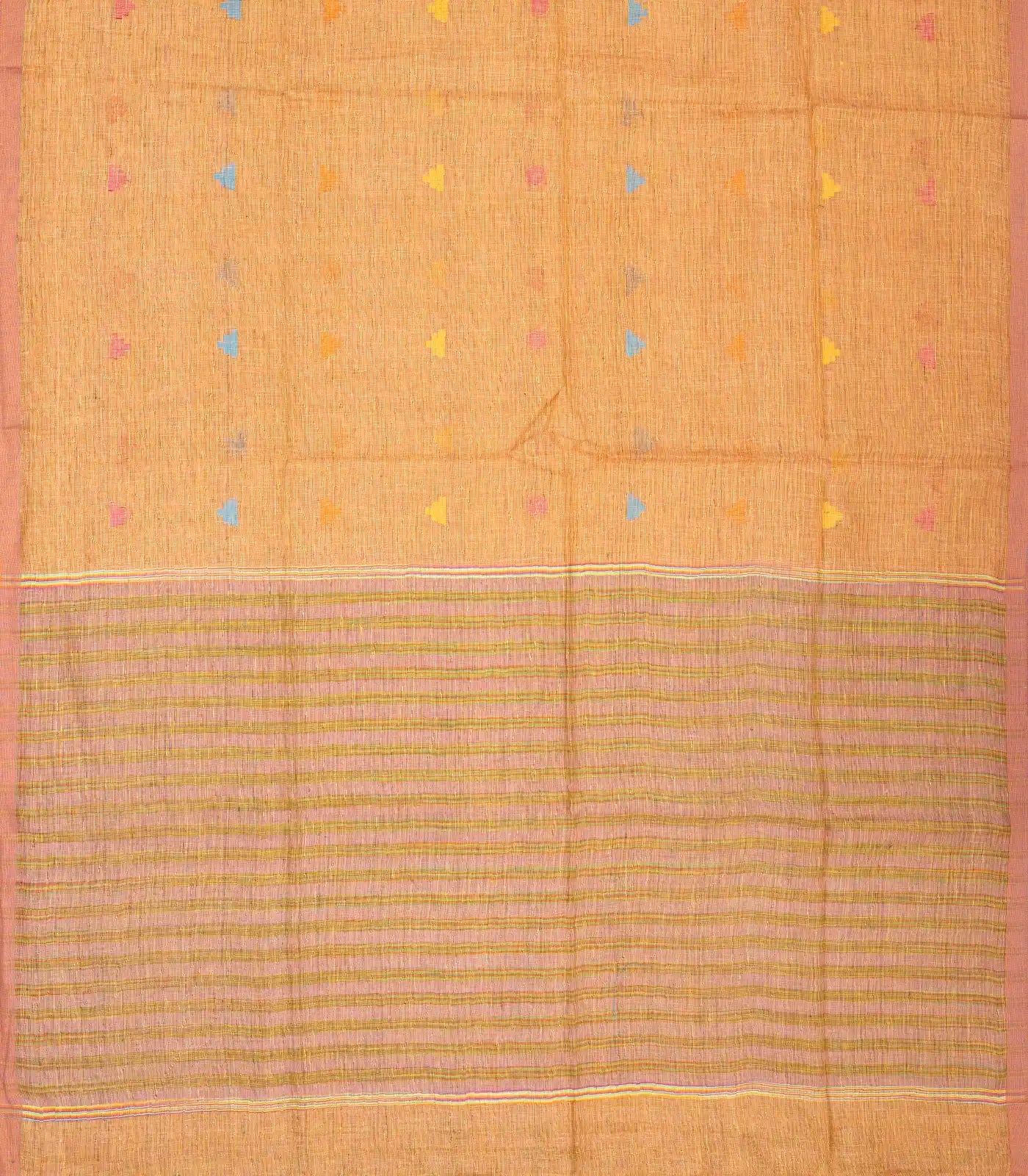 RmKV Light Peach Handloom Linen Saree With Temple Buttas - view 2