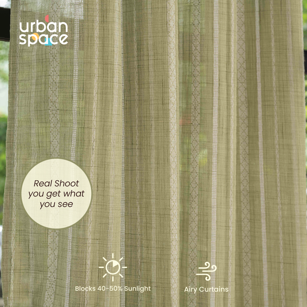 Urban Space -Home Furnishing Store Aari Collection Embriodered Sheer Curtains, 40-50% Light Filtering Curtains - Pack of 2 - Vertical Weaves Sage Gree - view 3
