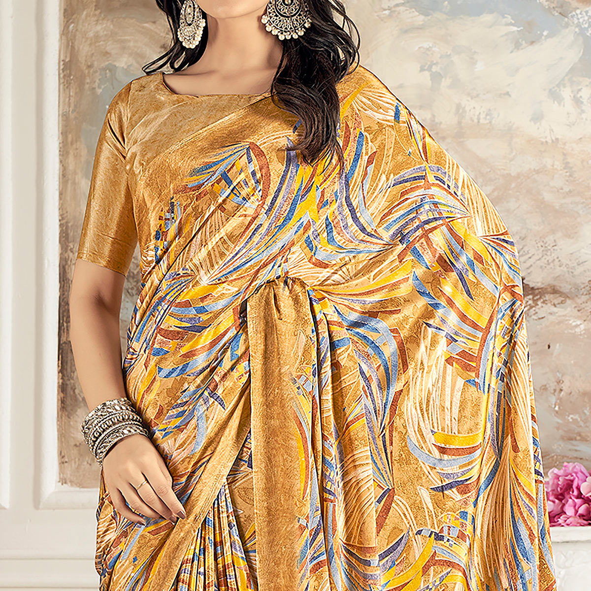 Peachmode Chikoo Printed Crepe Silk Saree – Women's - view 2