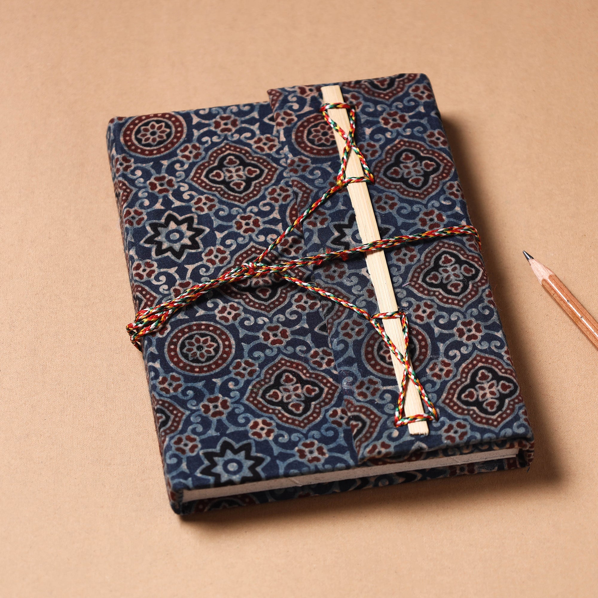 TARAGRAM Blue - Fabric Cover Handmade Paper Notebook with Thread Lock