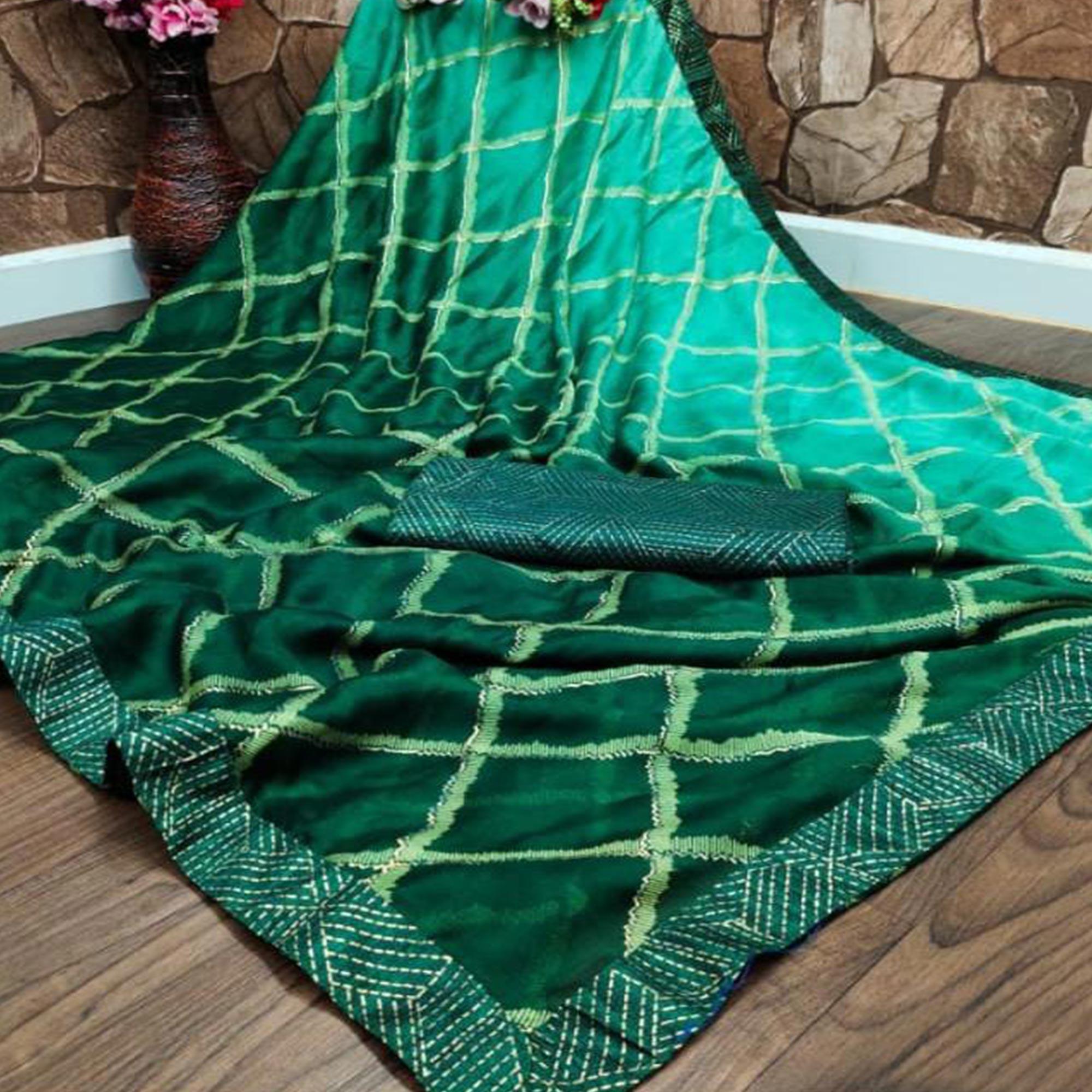 Green sarees – BlackTree green-casual-wear-printed-moss-chiffon-saree-131827