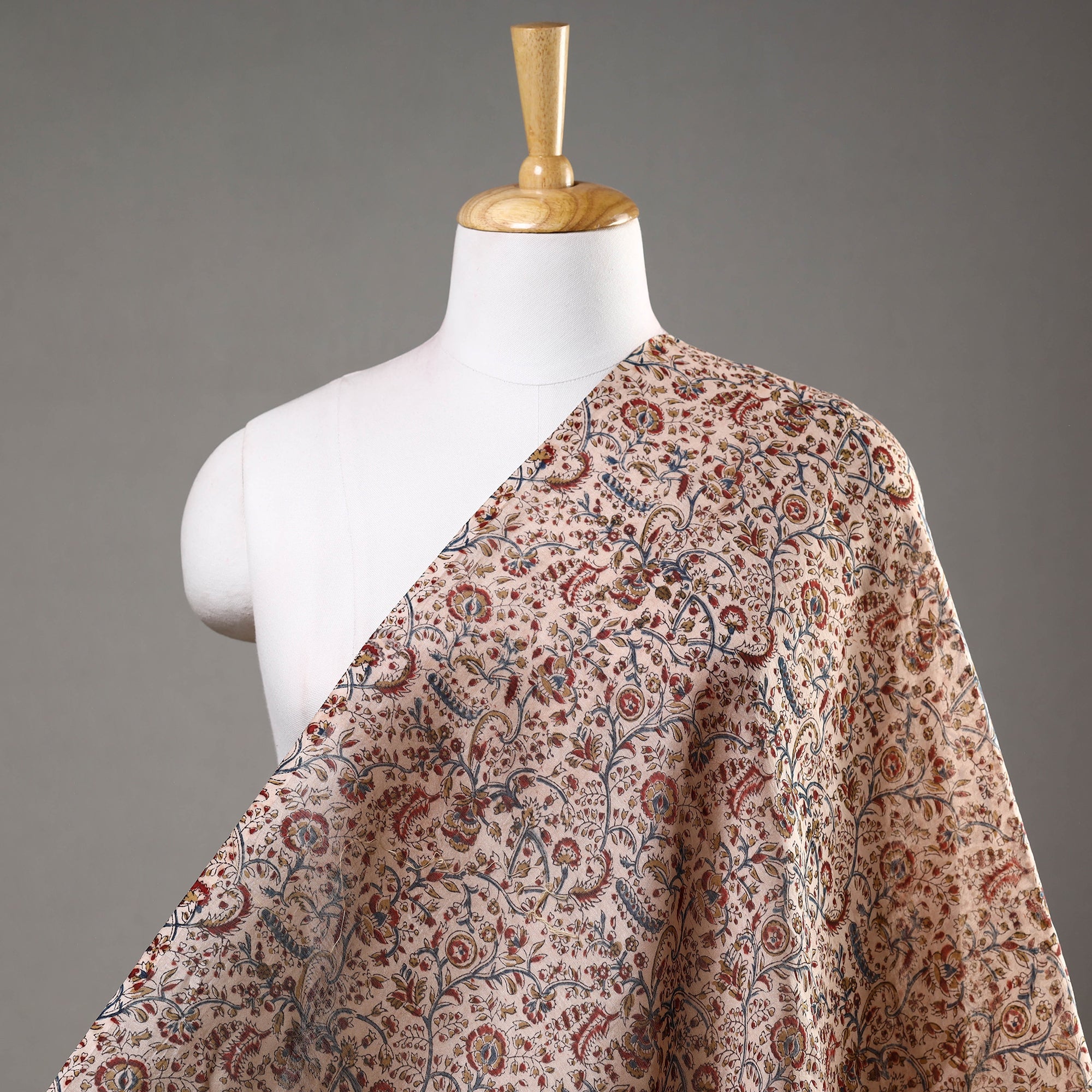 PITCHUKA SRINIVAS KALAMKARI PEDANA Beige - Pedana Kalamkari Block Printed Chanderi Silk Fabric