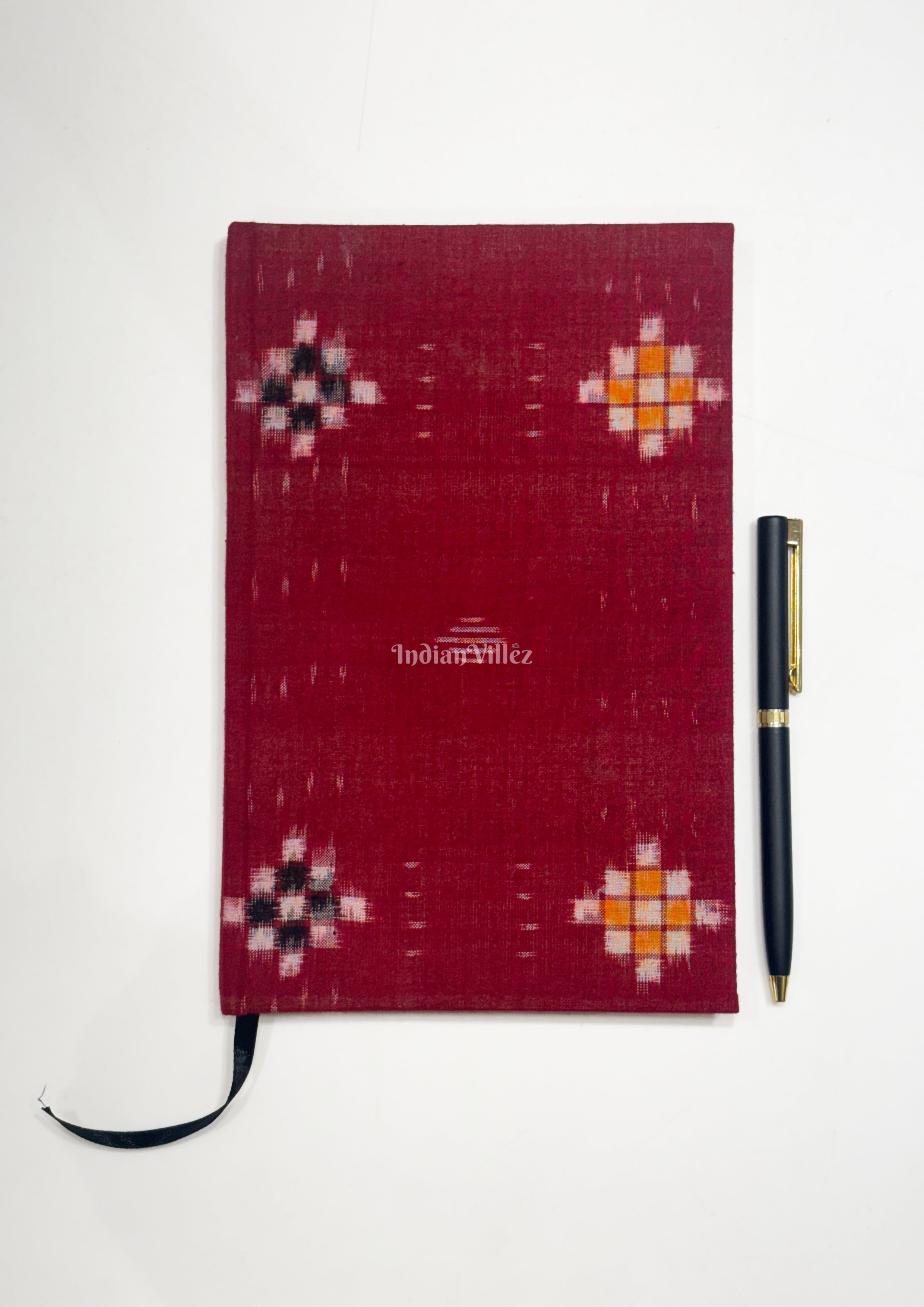 IndianVillèz Red Pasapali Theme Handmade Ikat Woven Cotton Fabric Cover Diary - view 2