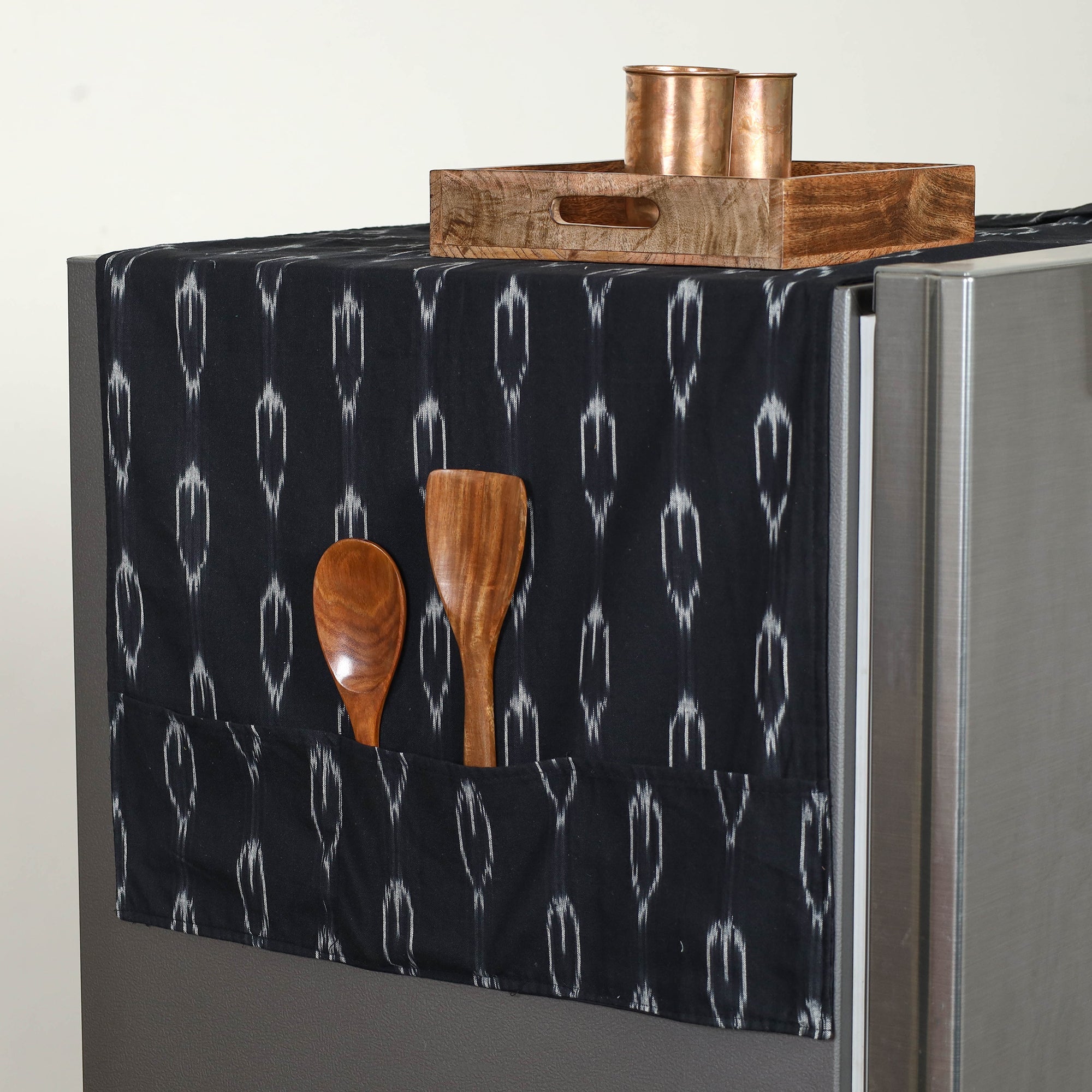 JALPARI Black - Handmade Cotton Fridge Top Cover with Multiple Pockets 09