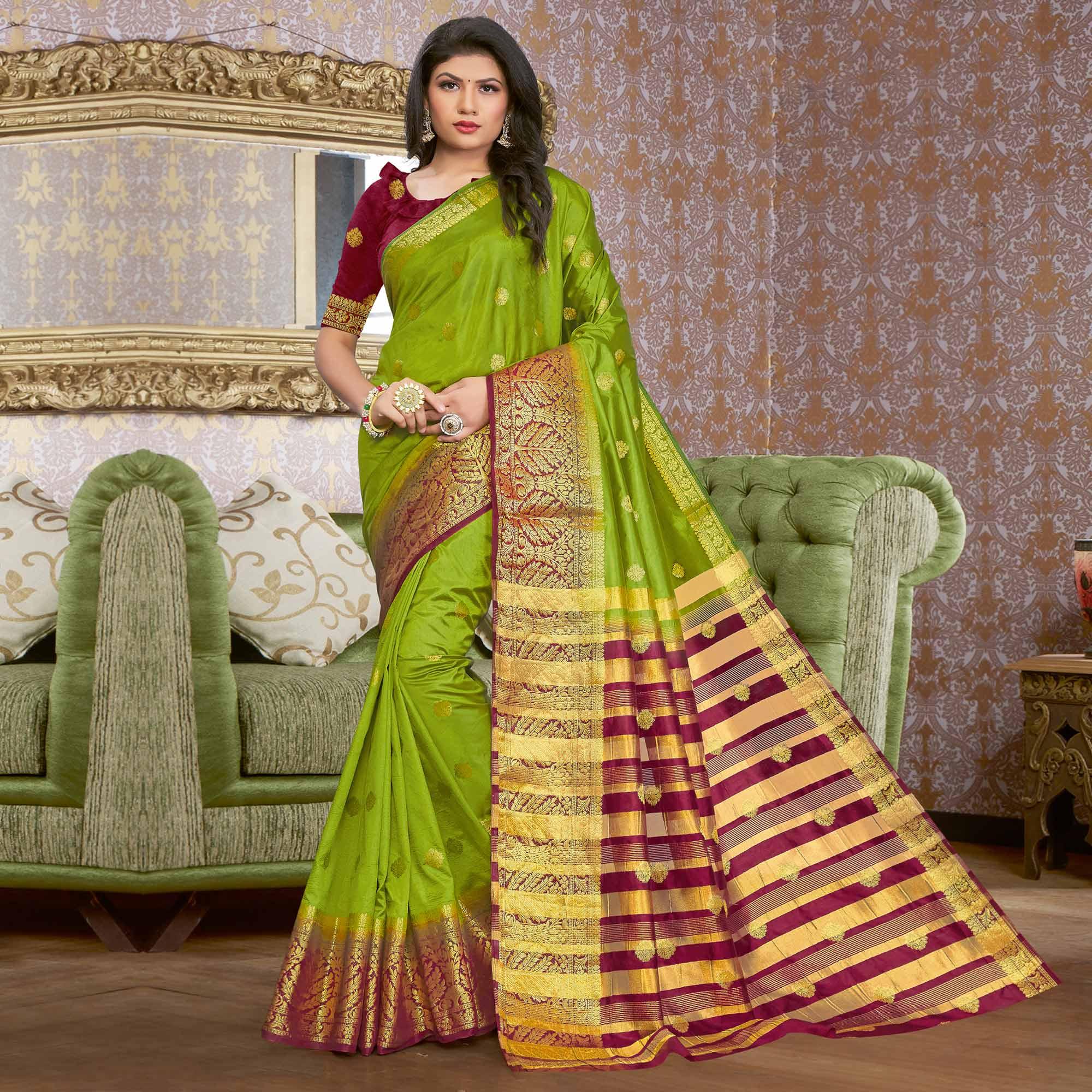 Green sarees – BlackTree green-festive-wear-woven-silk-saree-108125