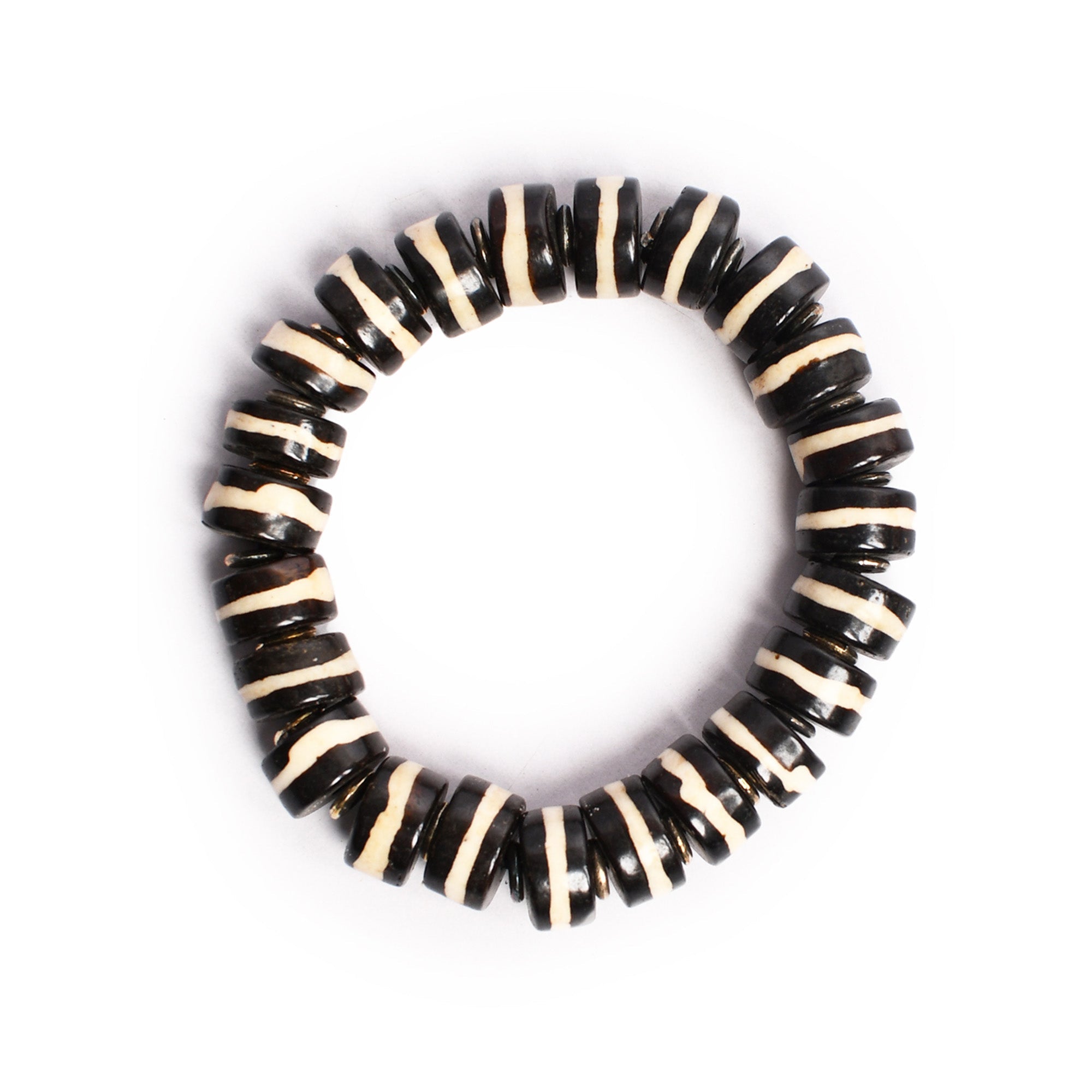 Black & White Beaded Stretchable Bracelet by Bamboo Tree Jewels - view 5