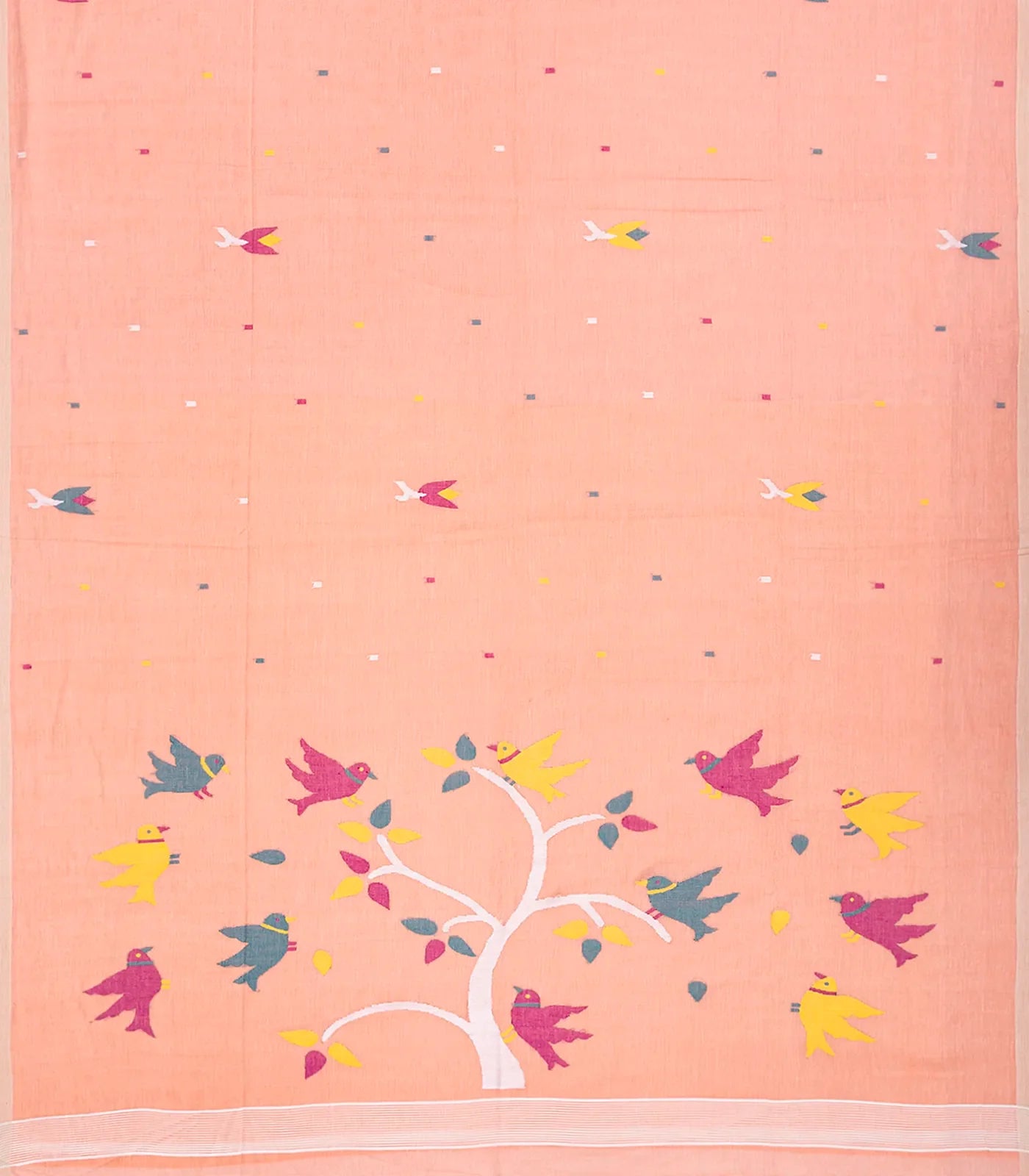 RmKV Light Peach Handloom Dhakai Cotton Saree With Floral Motifs-Light Peach - view 2
