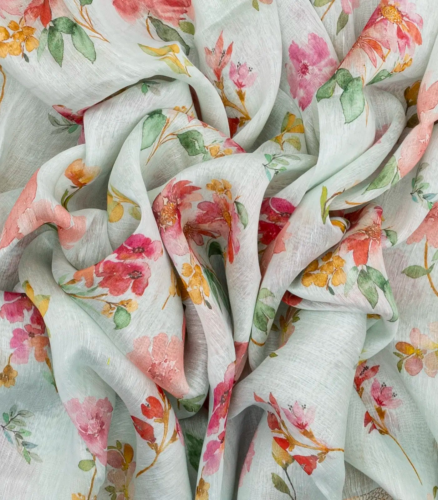 RmKV Turquoise Handloom Linen Saree With Printed Floral Motifs - view 3