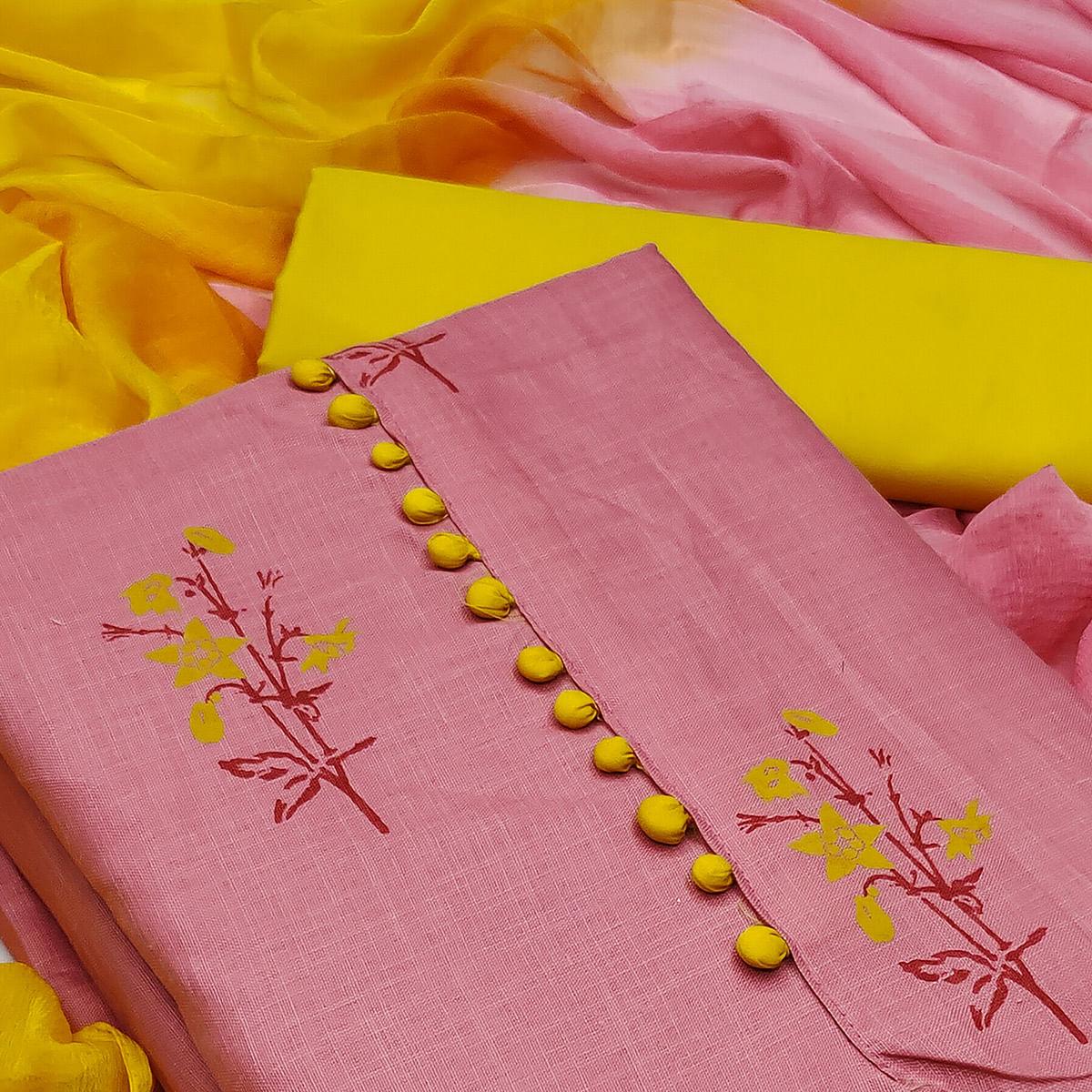 Peachmode Mauve Printed Cotton Dress Material - view 3