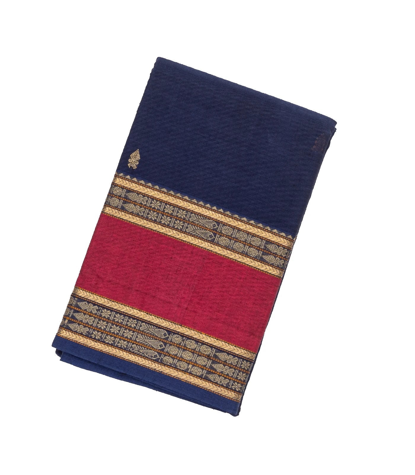 RmKV Navy Blue Handloom Kanchi Cotton Saree With Spear Buttas