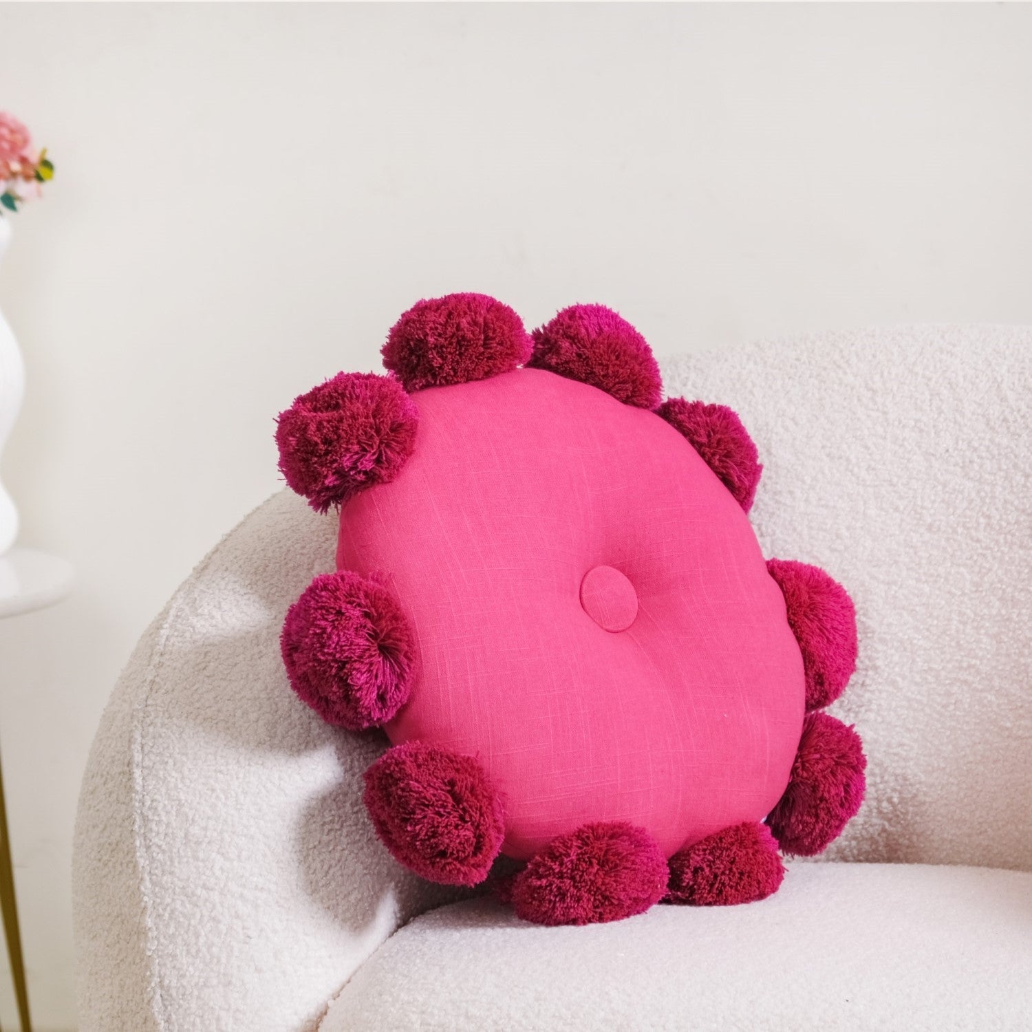 Nestasia Pink Round Cushion With Pom Poms 17 Inch - view 2