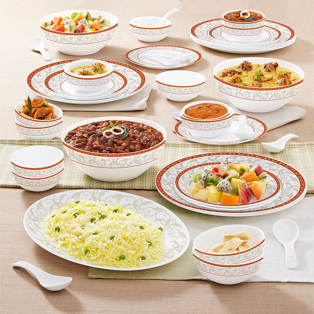 Larah by Borosil - Ragina Kohinoor Series Opalware Dinner Set | Set of 33 Pcs - view 2