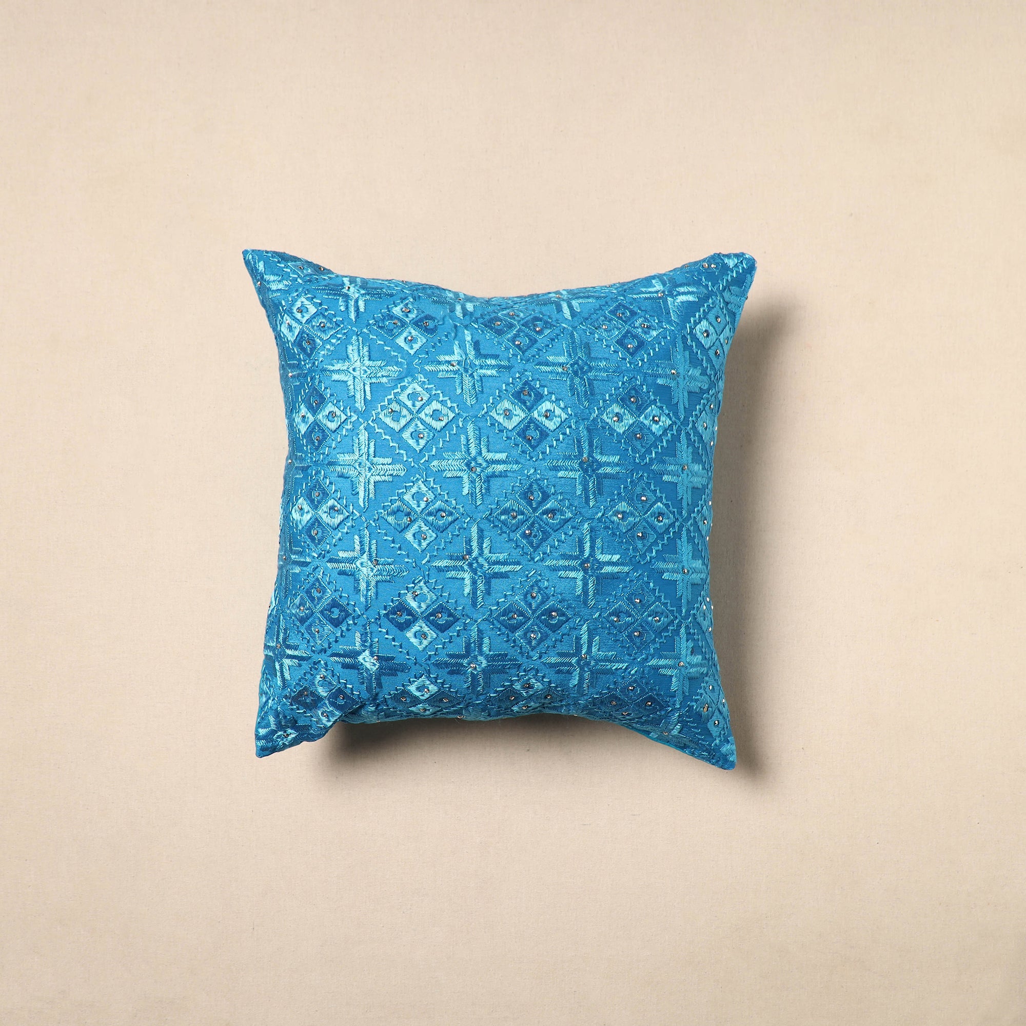 JALPARI Blue - Chinon Phulkari Embroidered Cushion Cover 11