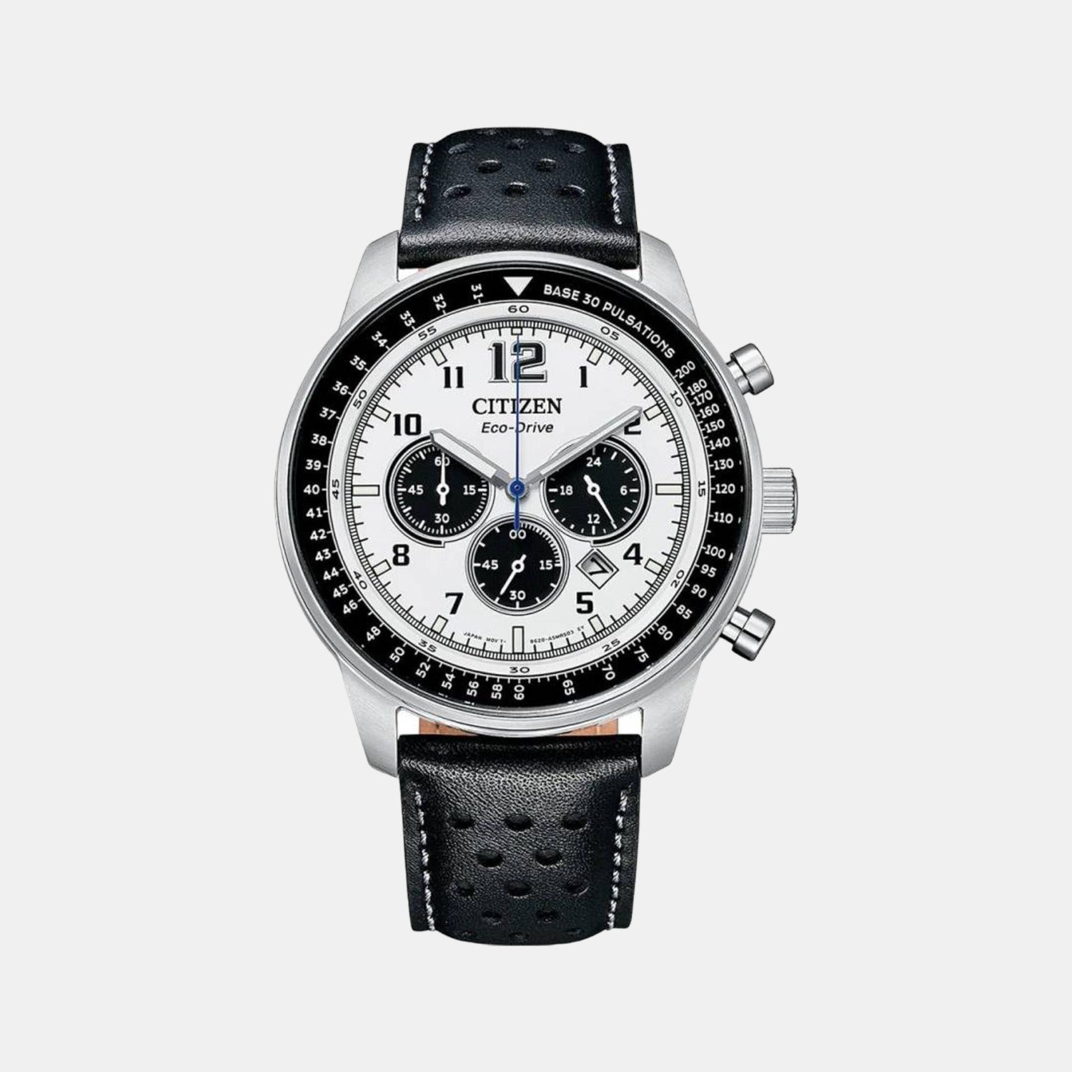 Citizen Eco-Drive Men Eco-Drive White Dial Chronograph Leather Watch CA4500-32A