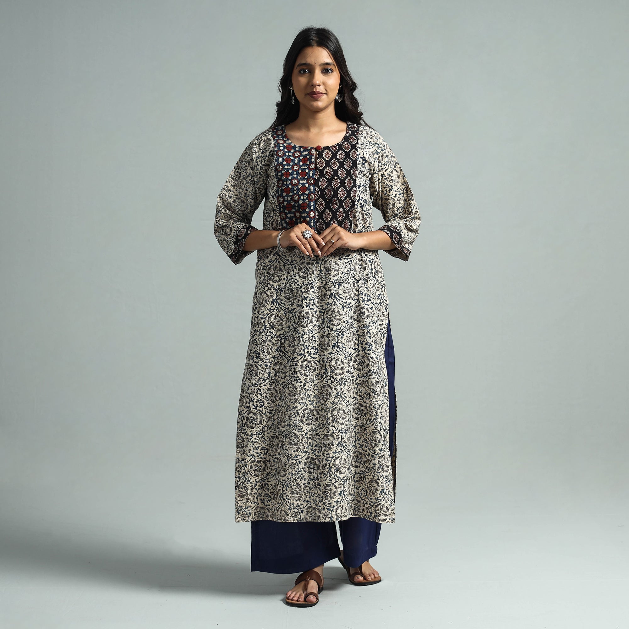 ITOKRI CASUALS Beige - Pedana Kalamkari Block Printed Cotton Kurta with Palazzo Set - view 2