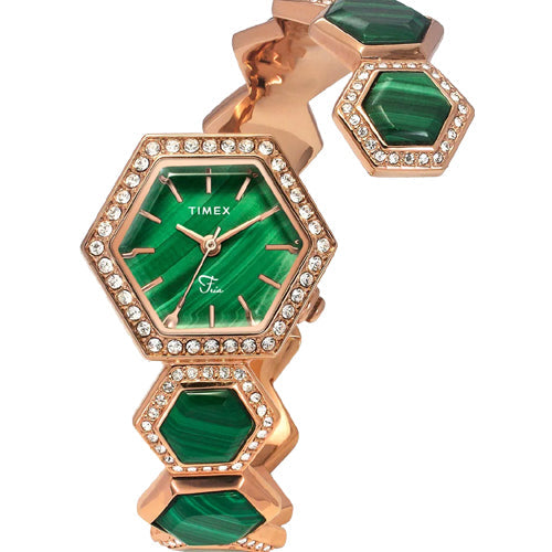 Timex Fria Women Green Hexagon Dial Analog Watch 26.25mm TWEL17901