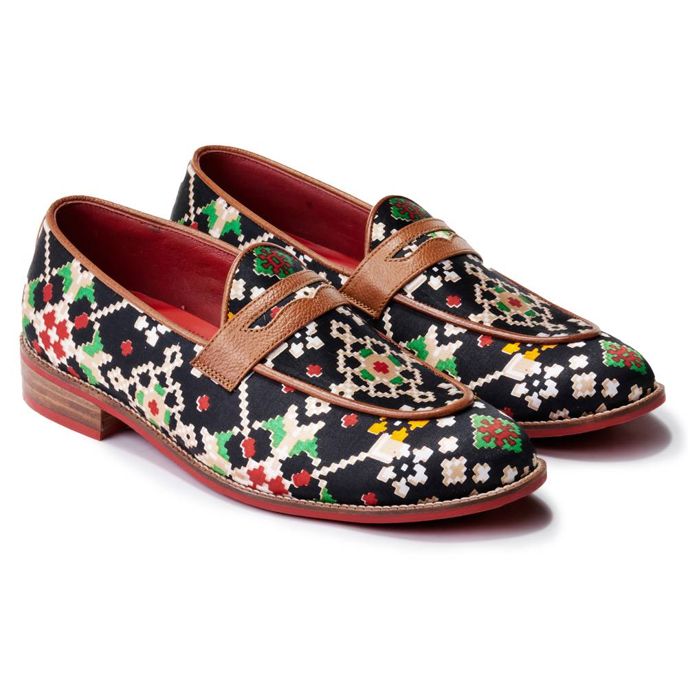 Banjaaran India Patola Loafers Men - Coal