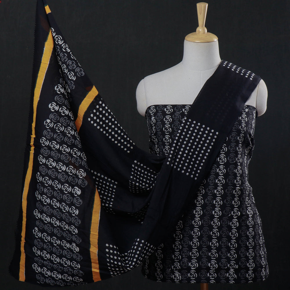 ARTISAN HAND BLOCK PRINTS Black - 3pc Hand Block Printed Cotton Suit Material Set